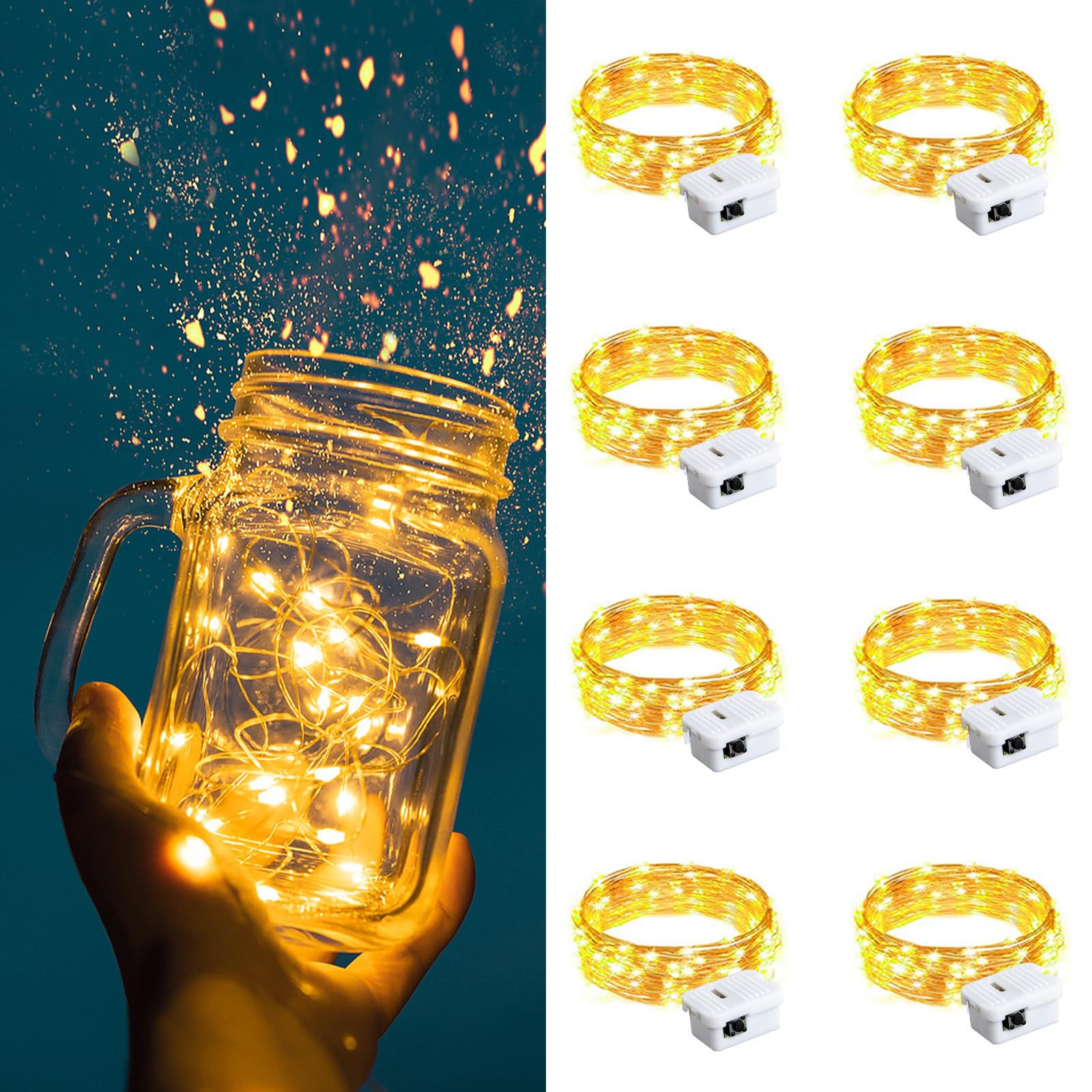 ZGWJ Fairy Lights Battery Operated, 50 Pack Twinkle String Lights 20 LED 7FT 3 Lighting Modes for Bedroom Decor, Easter, Halloween, Christmas, Party Indoor and Outdoor Decoration Colorful