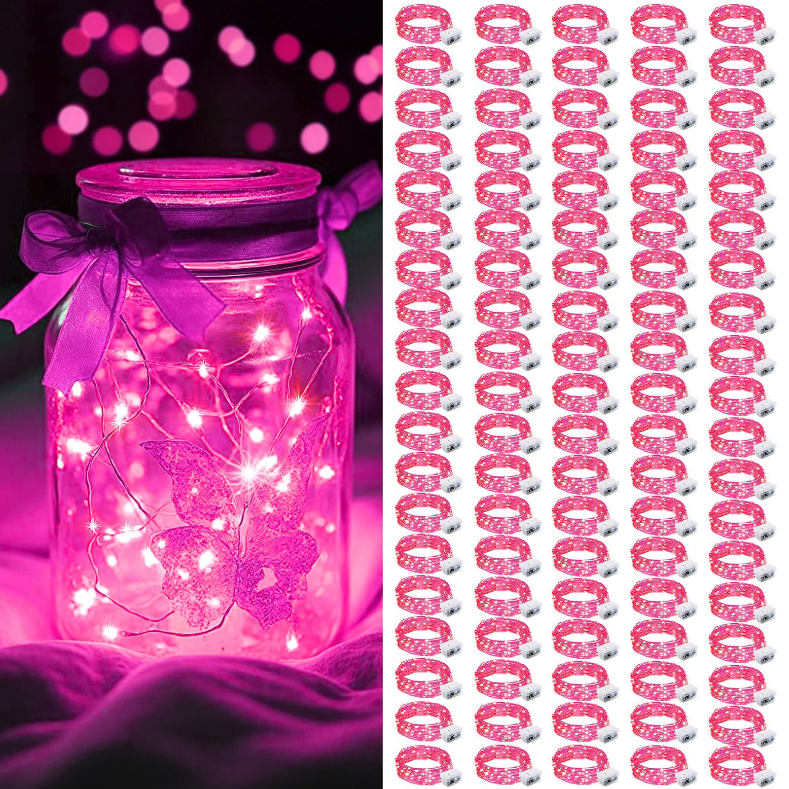 AIKEI 48 Pack LED Fairy Lights Battery Operated, Fairy String Lights Waterproof 7 Feet 20 Led Firefly Starry Lamps for Wedding Party Bedroom Garden Halloween Christmas Decoration White