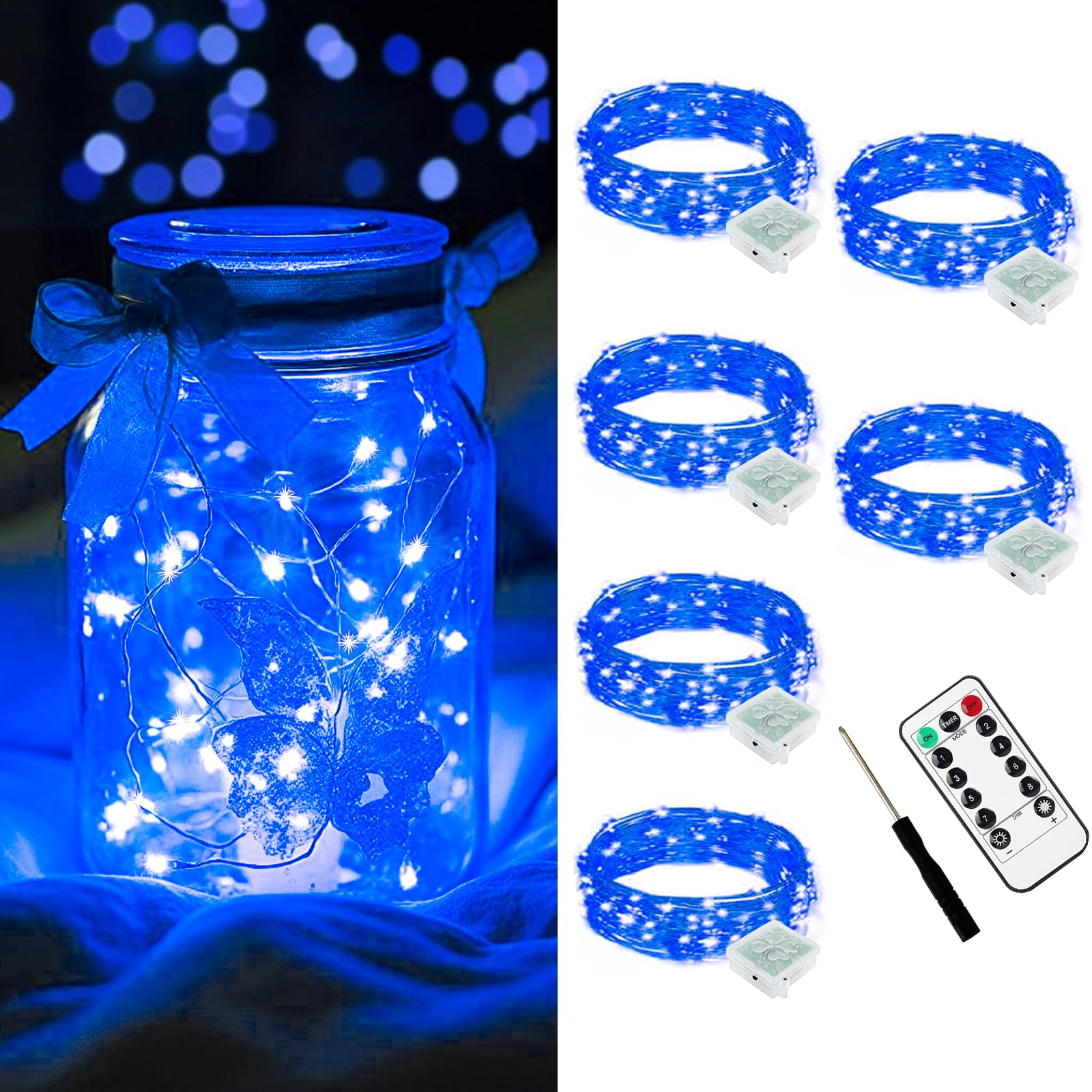 AIKEI 48 Pack LED Fairy Lights Battery Operated, Fairy String Lights Waterproof 7 Feet 20 Led Firefly Starry Lamps for Wedding Party Bedroom Garden Halloween Christmas Decoration White