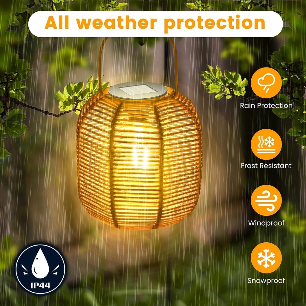 HPC Decor 2 PK Solar Lanterns-Outdoor Lanterns Waterproof, Rattan Solar Lights, Hanging Solar Lanterns Outdoor,Solar Lamp Lights,Decoration Lights for Garden,Patio,Porch,Trees,Pathway,Outside.