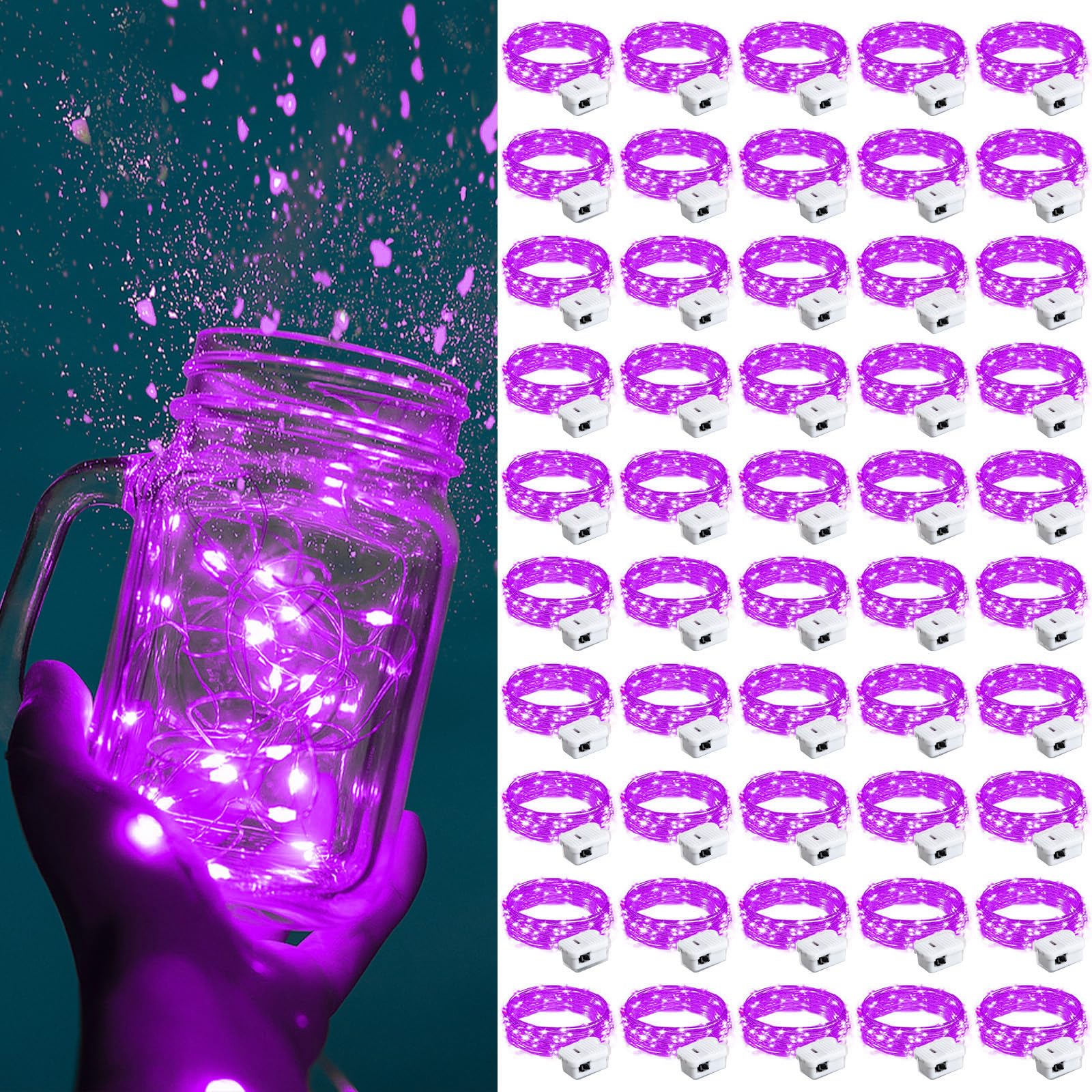 ZGWJ Fairy Lights Battery Operated, 50 Pack Twinkle String Lights 20 LED 7FT 3 Lighting Modes for Bedroom Decor, Easter, Halloween, Christmas, Party Indoor and Outdoor Decoration Colorful