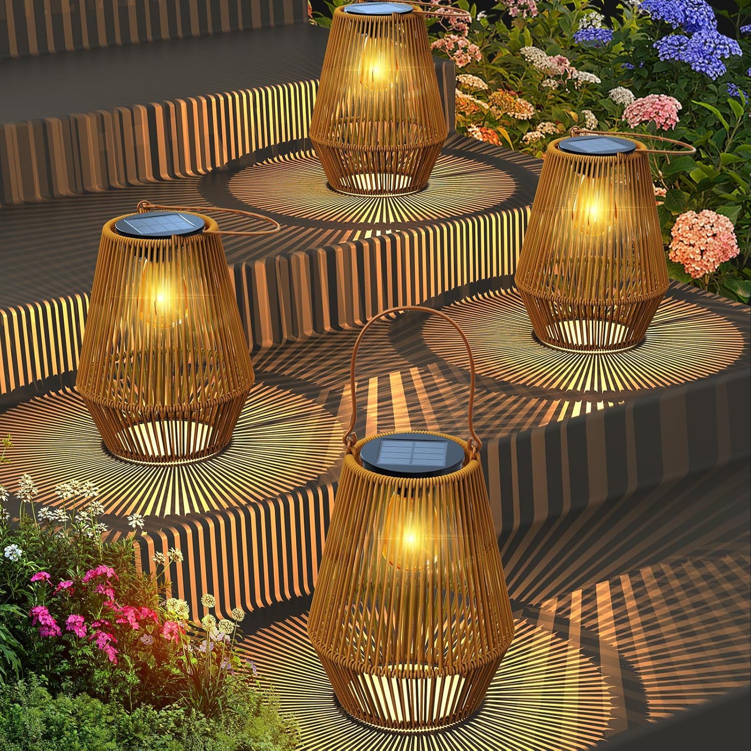 Solar Lanterns Outdoor Waterproof, KagoLing Solar Lanterns Outdoor Gifts for Women Mom Grandma Hanging Solar Lights Outdoor Handwoven Rattan Garden Decor for Outside, Patio, Yard, Porch, Lawn, 2 Pack