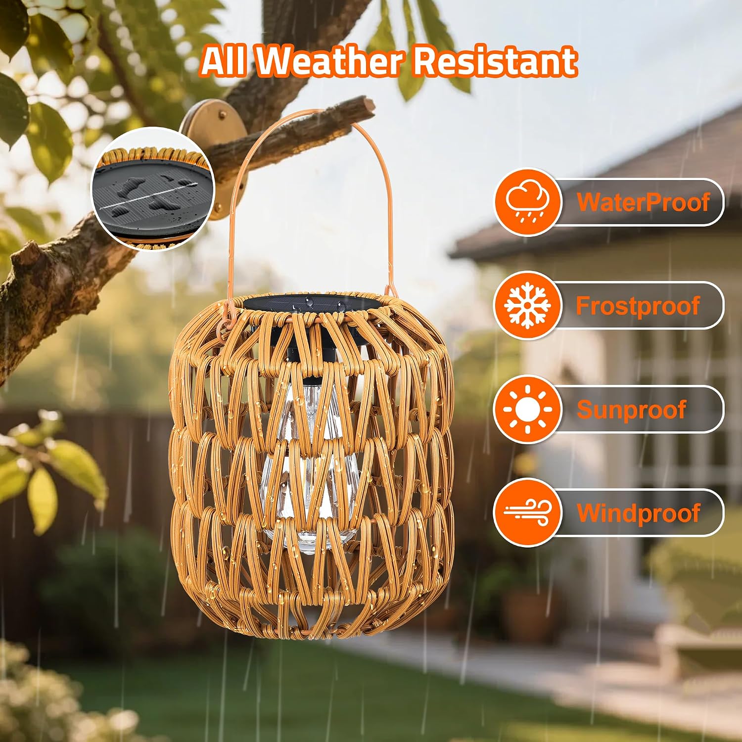 Rattan Solar Lanterns Outdoor Waterproof: 4 Pack Hanging Solar Lights for Outside Yard, Solar Powered Lantern Decorative Birthday Gifts for Women, Solar Garden Lights Decor for Patio, Pathway, Porch