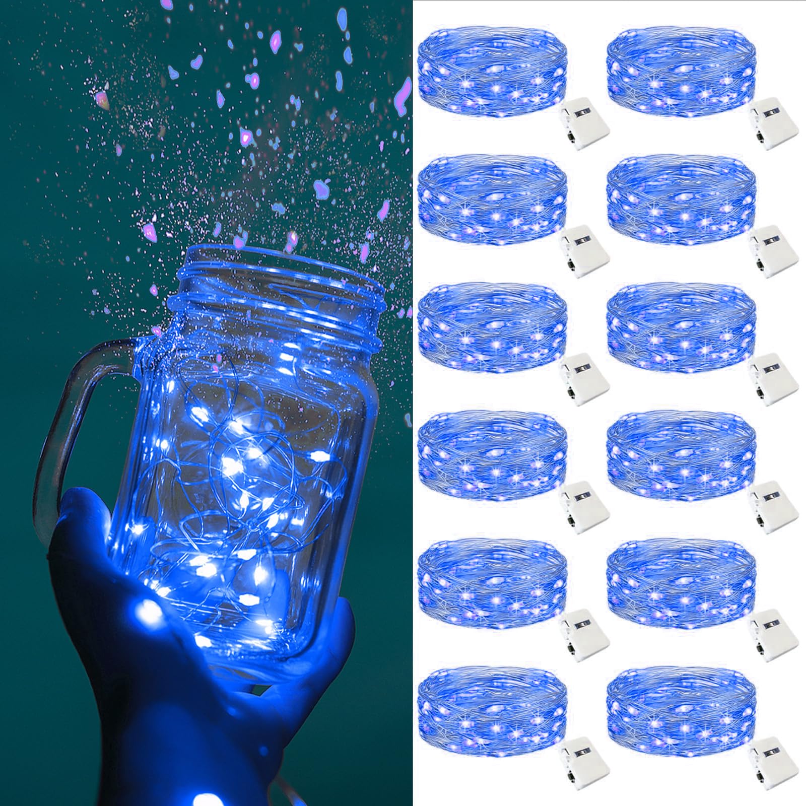 ZGWJ Fairy Lights Battery Operated, 50 Pack Twinkle String Lights 20 LED 7FT 3 Lighting Modes for Bedroom Decor, Easter, Halloween, Christmas, Party Indoor and Outdoor Decoration Colorful