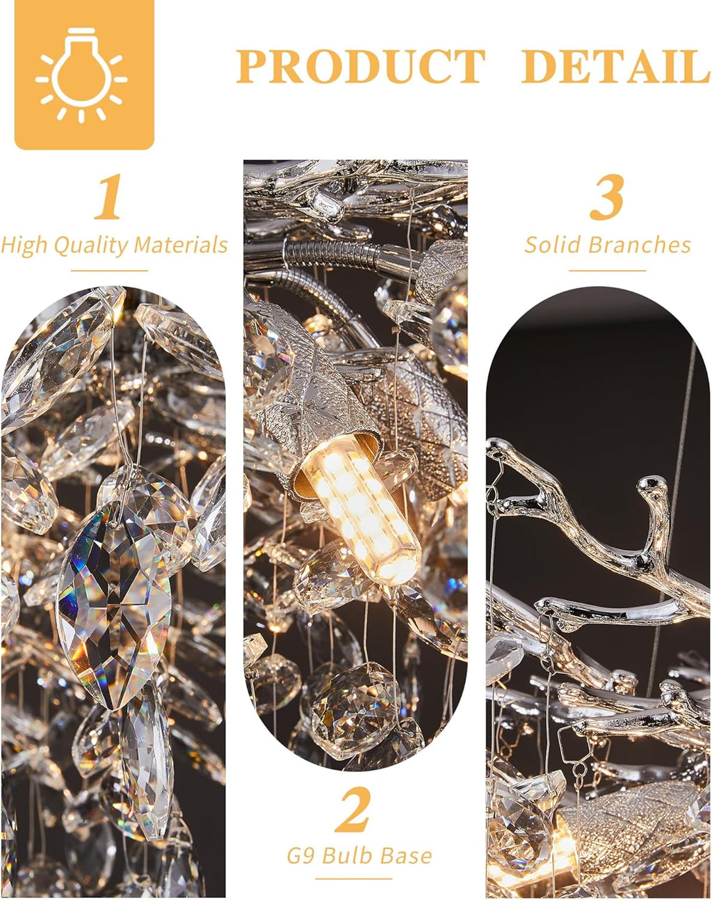 8-Light Modern Silver Crystal Chandelier 23.6", Tree Branch Pendant Lighting for Home