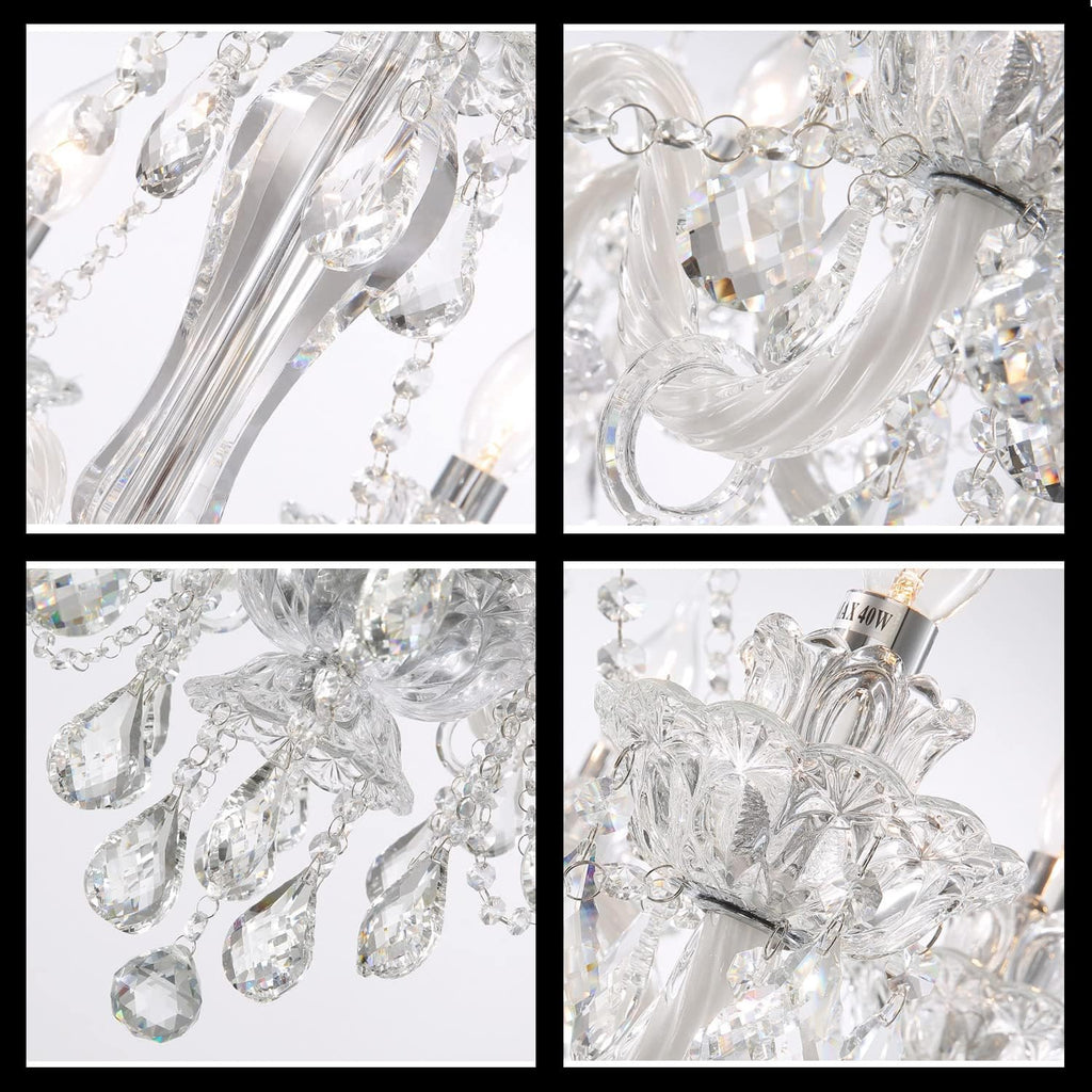 Crystal Chandelier 6 Lights Clear K9 Crystal Luxury Interior Decoration Ceiling Light E12 Bulbs Crystal Pendant Lighting Fixture for Dining Room, Living Room, Bedroom (6 Lights)