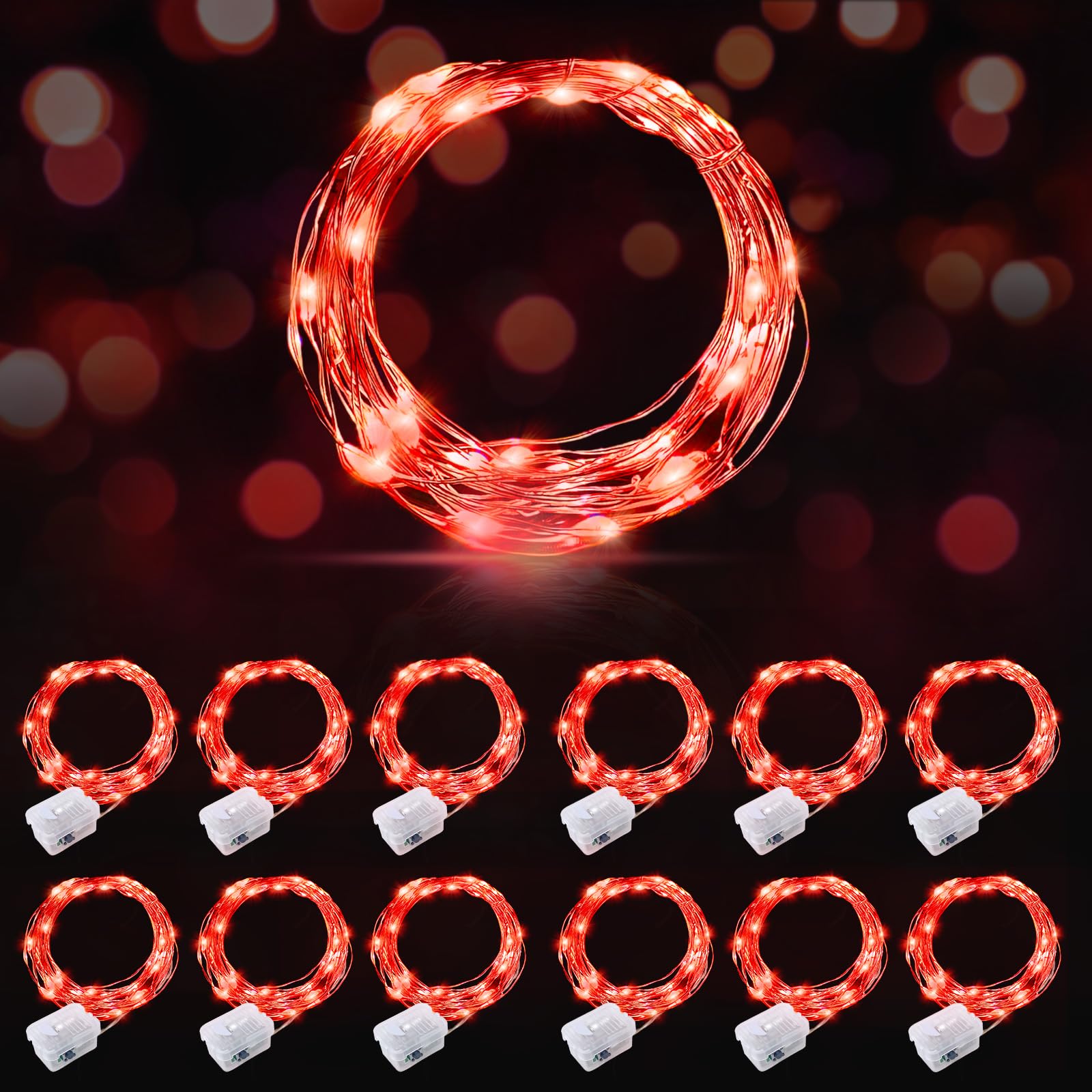AIKEI 48 Pack LED Fairy Lights Battery Operated, Fairy String Lights Waterproof 7 Feet 20 Led Firefly Starry Lamps for Wedding Party Bedroom Garden Halloween Christmas Decoration White