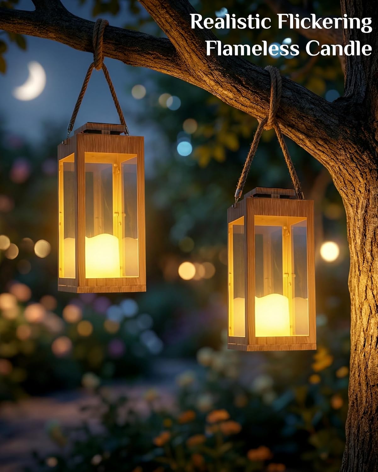 Solar Lanterns Outdoor Waterproof, 2-Pack 13.2" Led Flickering Flameless Candle Lantern, Metal Lanterns Decorative, Hanging Solar Lantern for Garden, Patio, Front Porch,Wedding Decor, Table