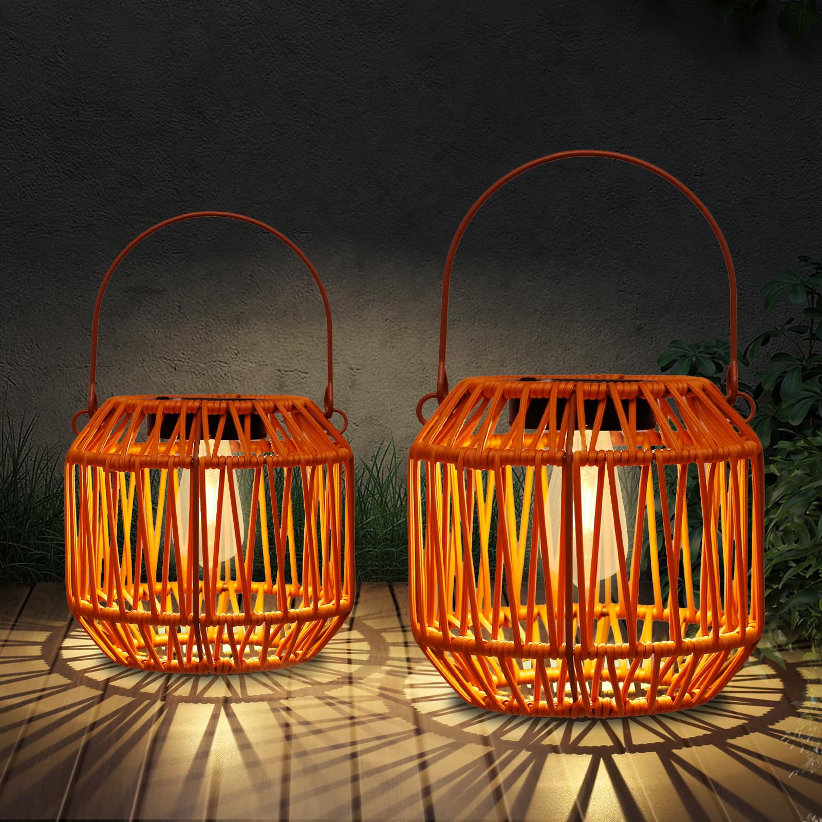 Solar Lantern,2 Pack Solar Wicker Lanterns Outdoor Waterproof Boho Lights for Outside Hanging Rattan Lights Outdoor Patio Lanterns Decoration for Garden,Yard,Porch,Trees,Lawn,Pathway