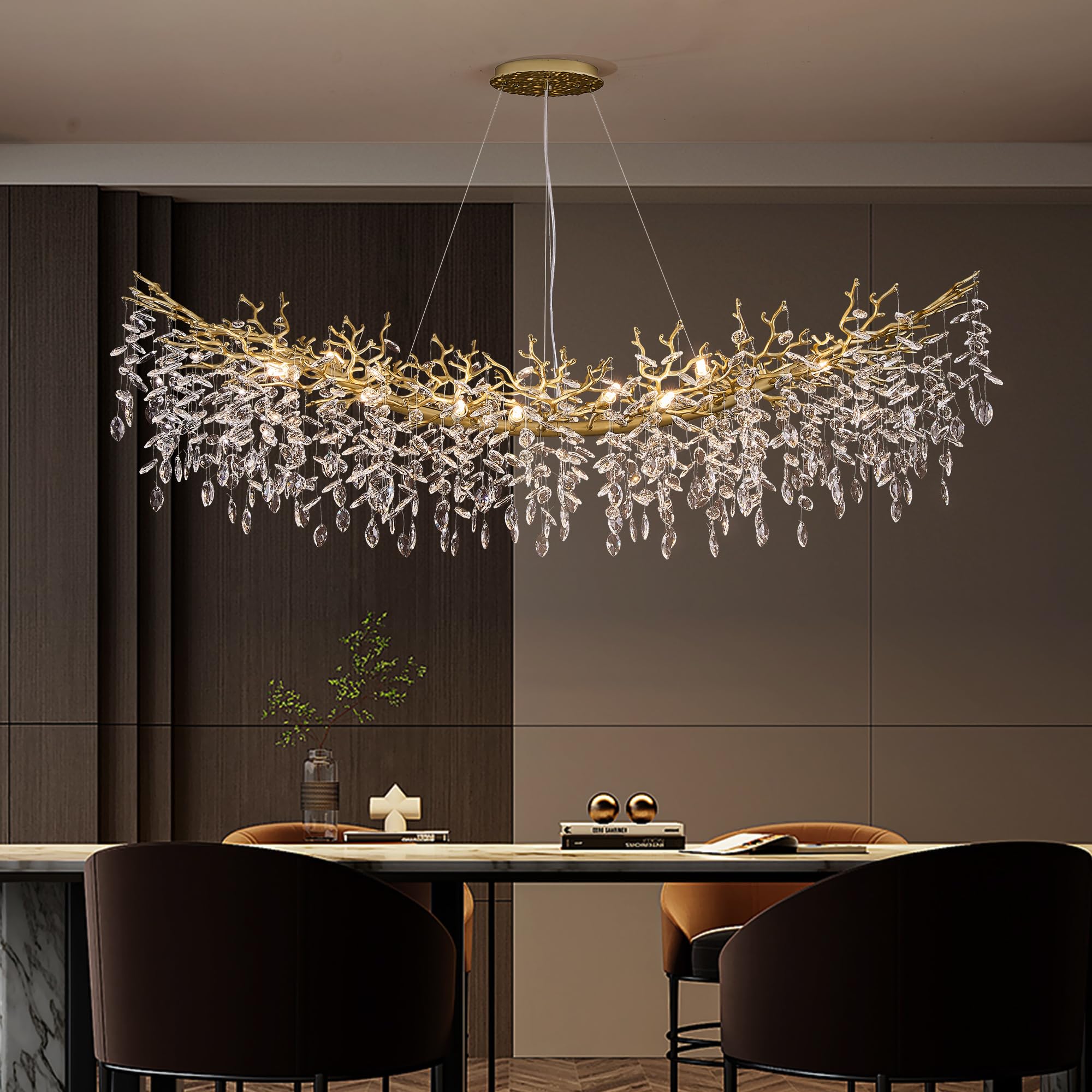 8-Light Modern Silver Crystal Chandelier 23.6", Tree Branch Pendant Lighting for Home