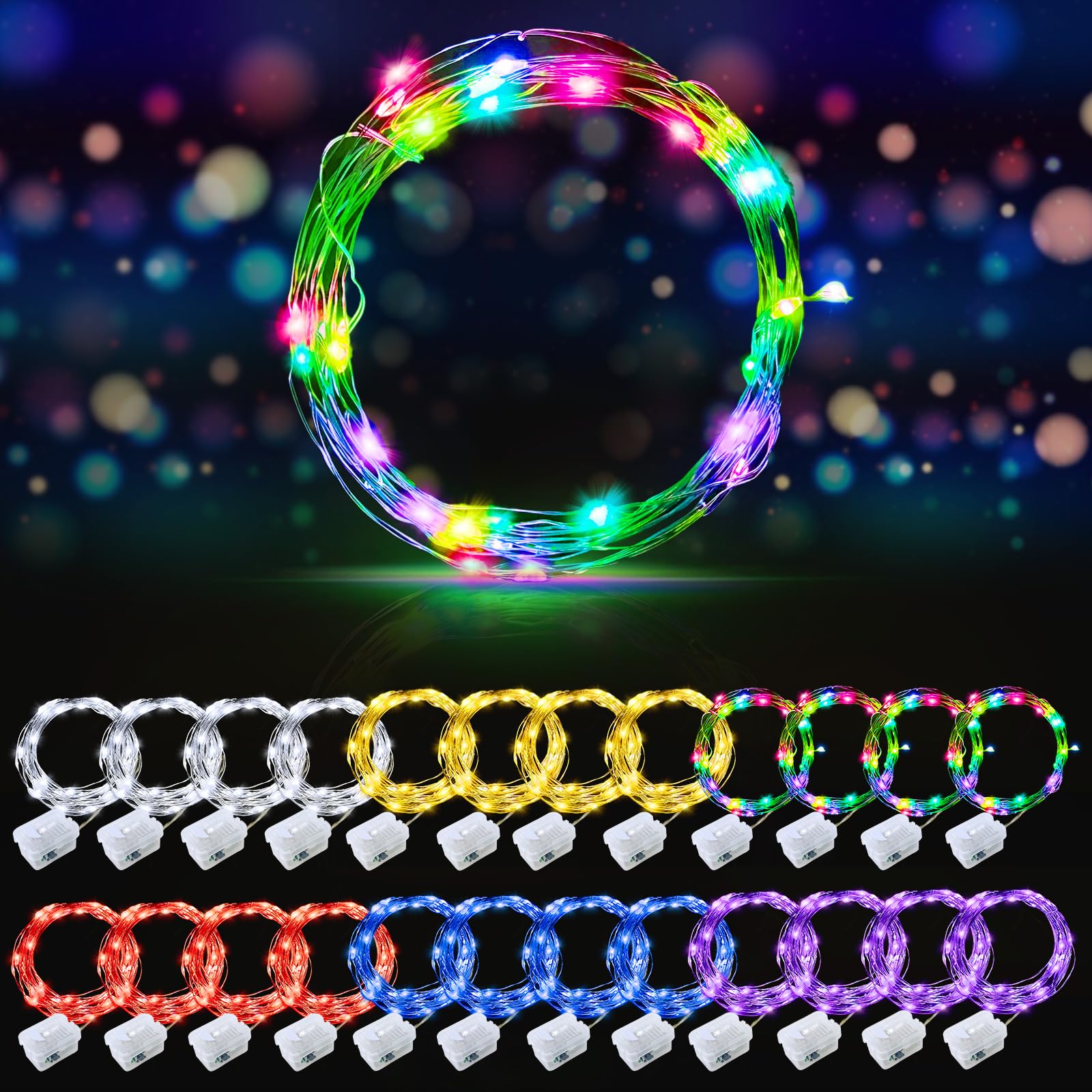 AIKEI 48 Pack LED Fairy Lights Battery Operated, Fairy String Lights Waterproof 7 Feet 20 Led Firefly Starry Lamps for Wedding Party Bedroom Garden Halloween Christmas Decoration White