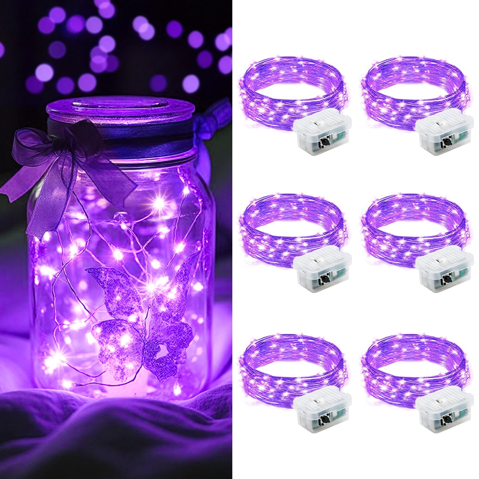 AIKEI 48 Pack LED Fairy Lights Battery Operated, Fairy String Lights Waterproof 7 Feet 20 Led Firefly Starry Lamps for Wedding Party Bedroom Garden Halloween Christmas Decoration White