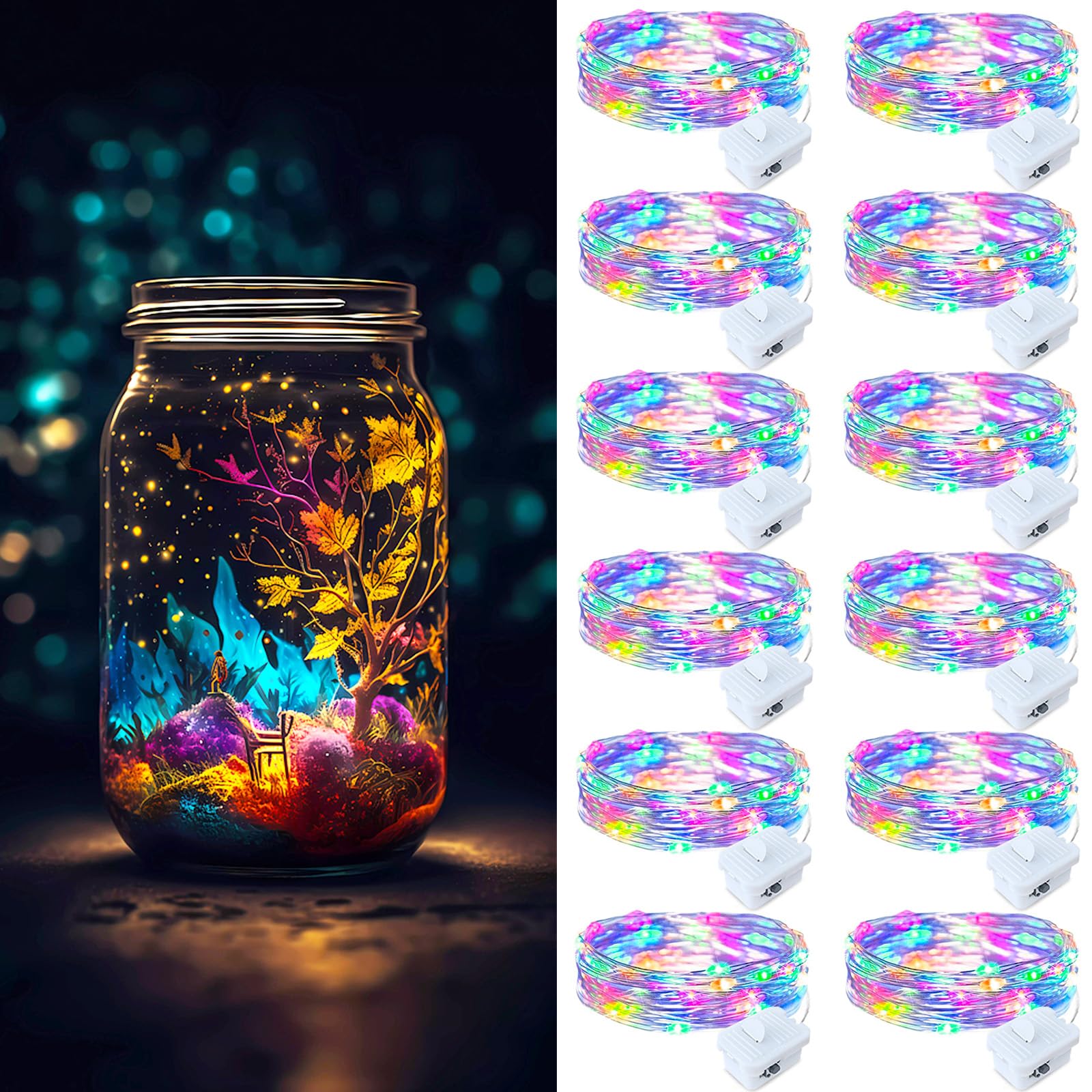 ZGWJ Fairy Lights Battery Operated, 50 Pack Twinkle String Lights 20 LED 7FT 3 Lighting Modes for Bedroom Decor, Easter, Halloween, Christmas, Party Indoor and Outdoor Decoration Colorful