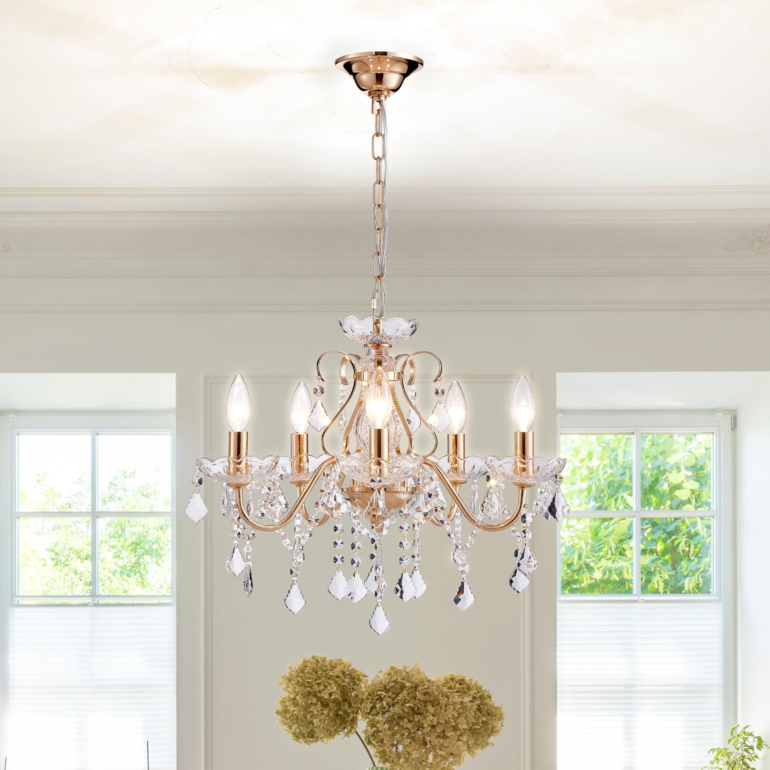 Saint Mossi 6-Lights Crystal Chandelier Crystals Raindrop Chandelier,Modern Crystal Pendant Light Fixture Modern Chandelier for Bedroom,Living Room,Dining Room,H22 X D24,Chain Adjustable