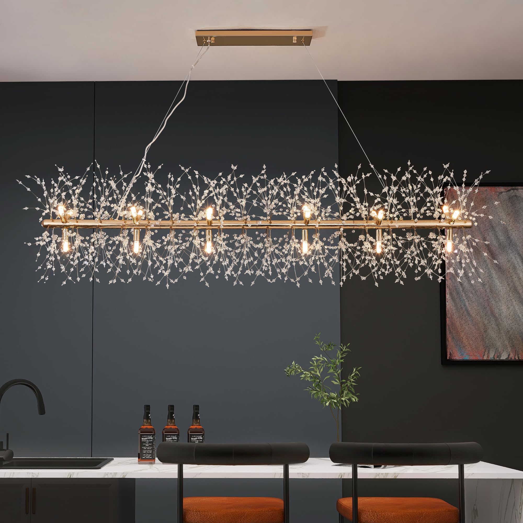 8-Light Modern Silver Crystal Chandelier 23.6", Tree Branch Pendant Lighting for Home