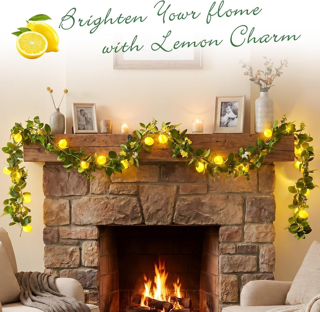 Baquler 2 Pcs Total 13.12ft 20leds 3D Lemon LED String Lights Battery Operated Summer Artificial Fruit Garland Lemon Light Bulbs with Flower Leaves Fairy Lights for Wedding Party Table Decorations