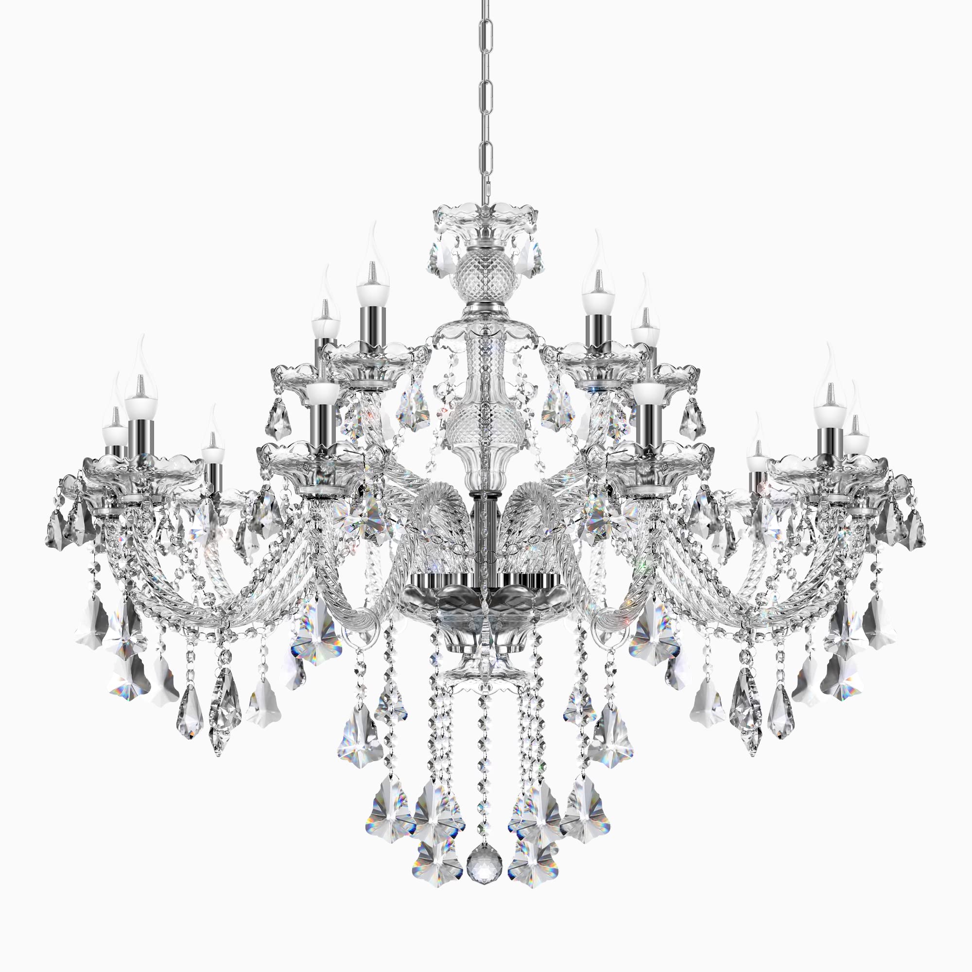 Ridgeyard 10-Light Crystal Chandelier Cognac/Champagne Modern K9 Crystal Candle Pendant Lamp Ceiling Lighting Fixture, Chandeliers for Dining Room Home Decor