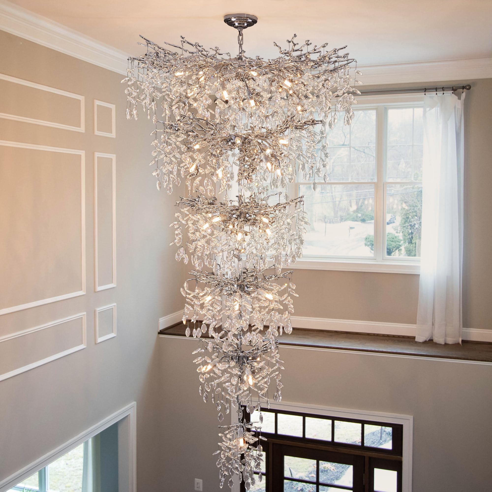 8-Light Modern Silver Crystal Chandelier 23.6", Tree Branch Pendant Lighting for Home