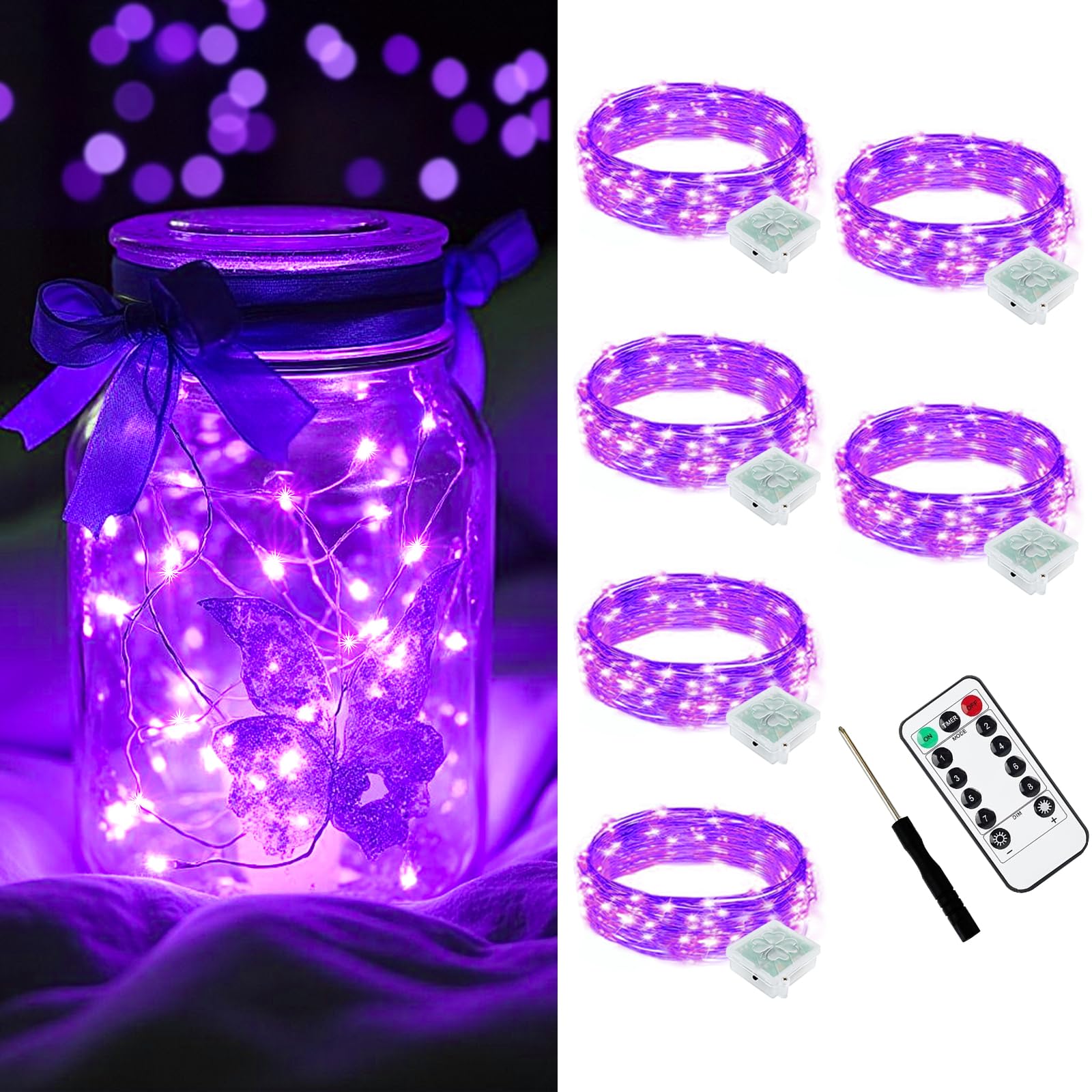 AIKEI 48 Pack LED Fairy Lights Battery Operated, Fairy String Lights Waterproof 7 Feet 20 Led Firefly Starry Lamps for Wedding Party Bedroom Garden Halloween Christmas Decoration White