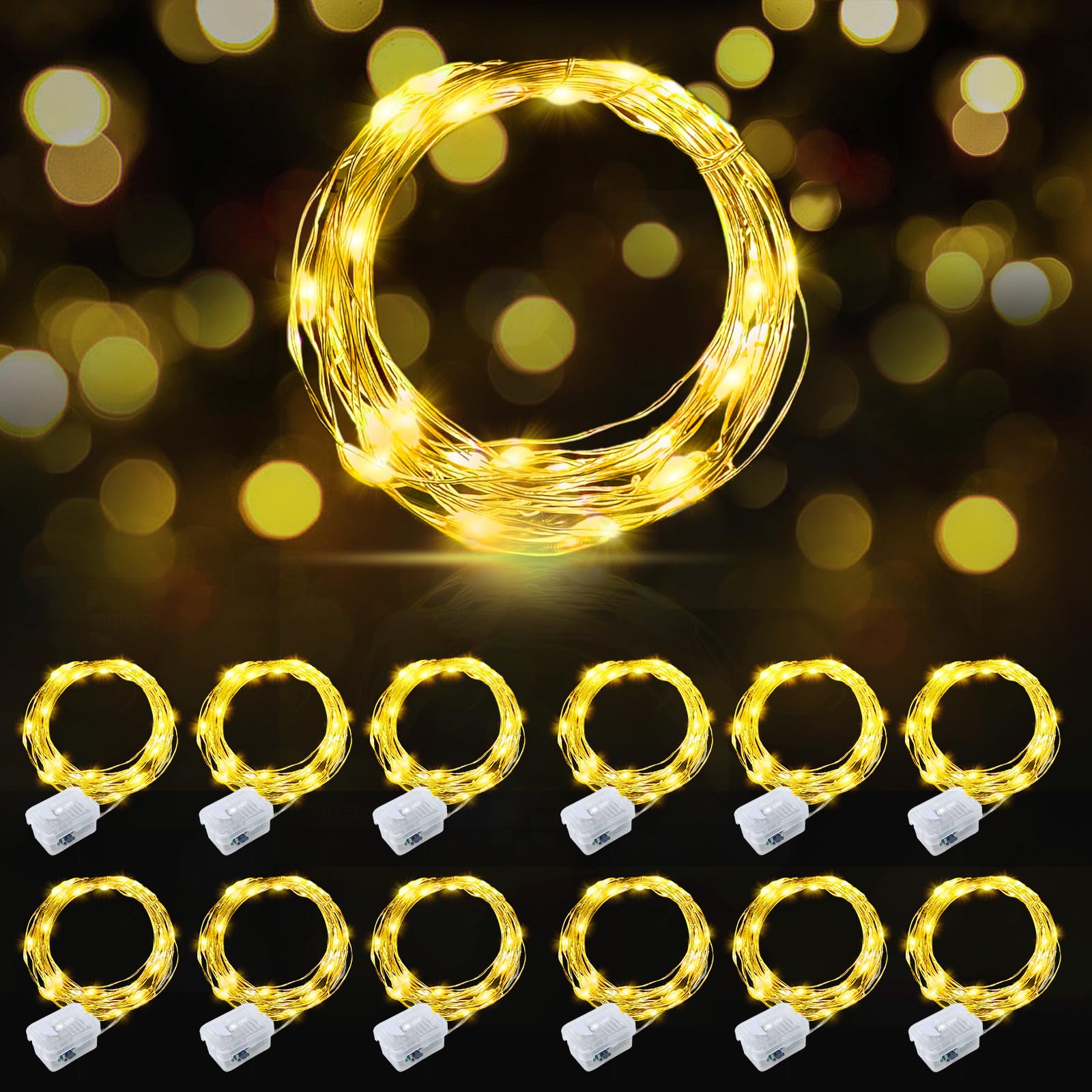 AIKEI 48 Pack LED Fairy Lights Battery Operated, Fairy String Lights Waterproof 7 Feet 20 Led Firefly Starry Lamps for Wedding Party Bedroom Garden Halloween Christmas Decoration White
