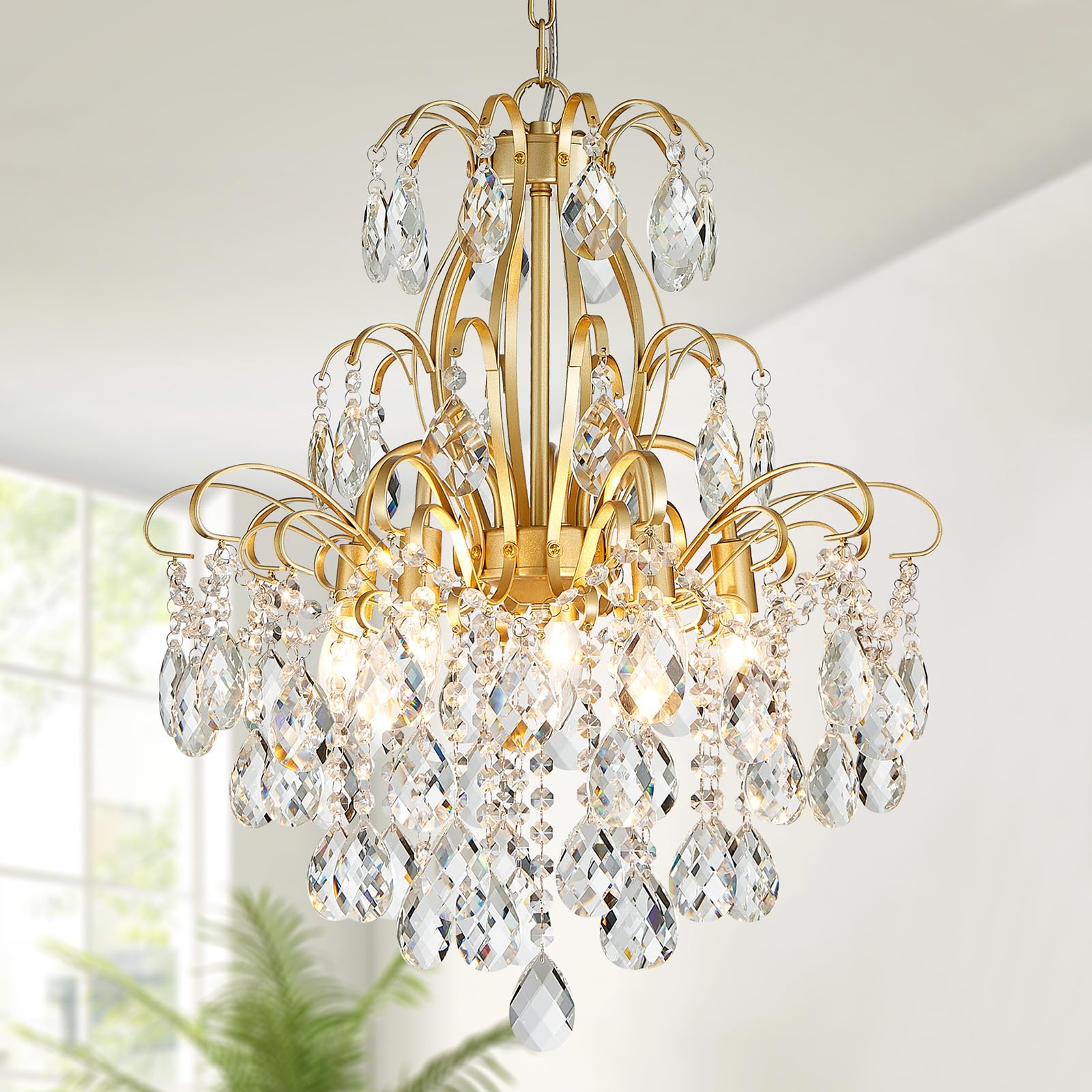 WUZUPS Crystal Chandelier 10-Light Pendant Ceiling Light Modern Lighting Fixture for Dining Room Hallway Bedroom Kitchen Bathroom, H 27.6" x W 22.8", E12 Base, Black