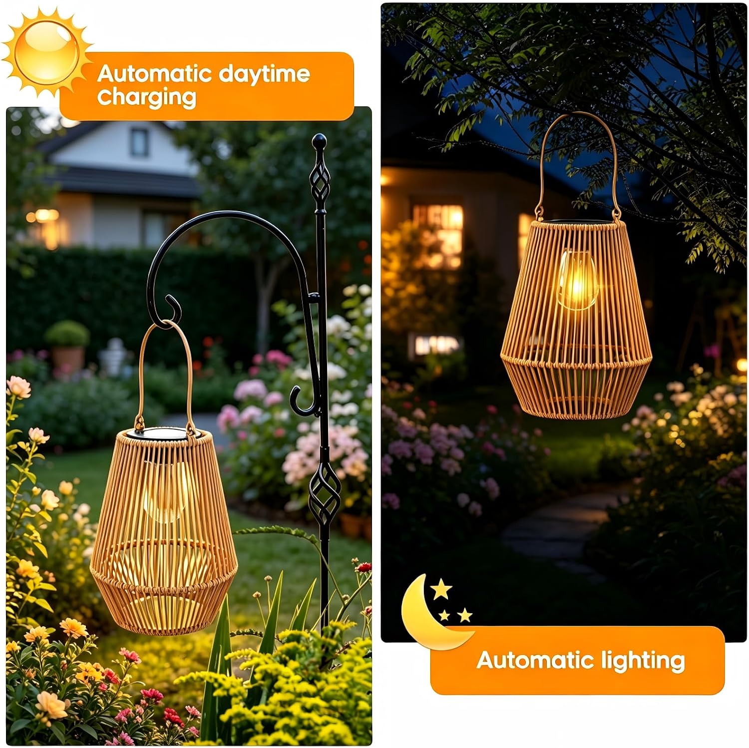 Solar Lanterns Outdoor Waterproof, KagoLing Solar Lanterns Outdoor Gifts for Women Mom Grandma Hanging Solar Lights Outdoor Handwoven Rattan Garden Decor for Outside, Patio, Yard, Porch, Lawn, 2 Pack