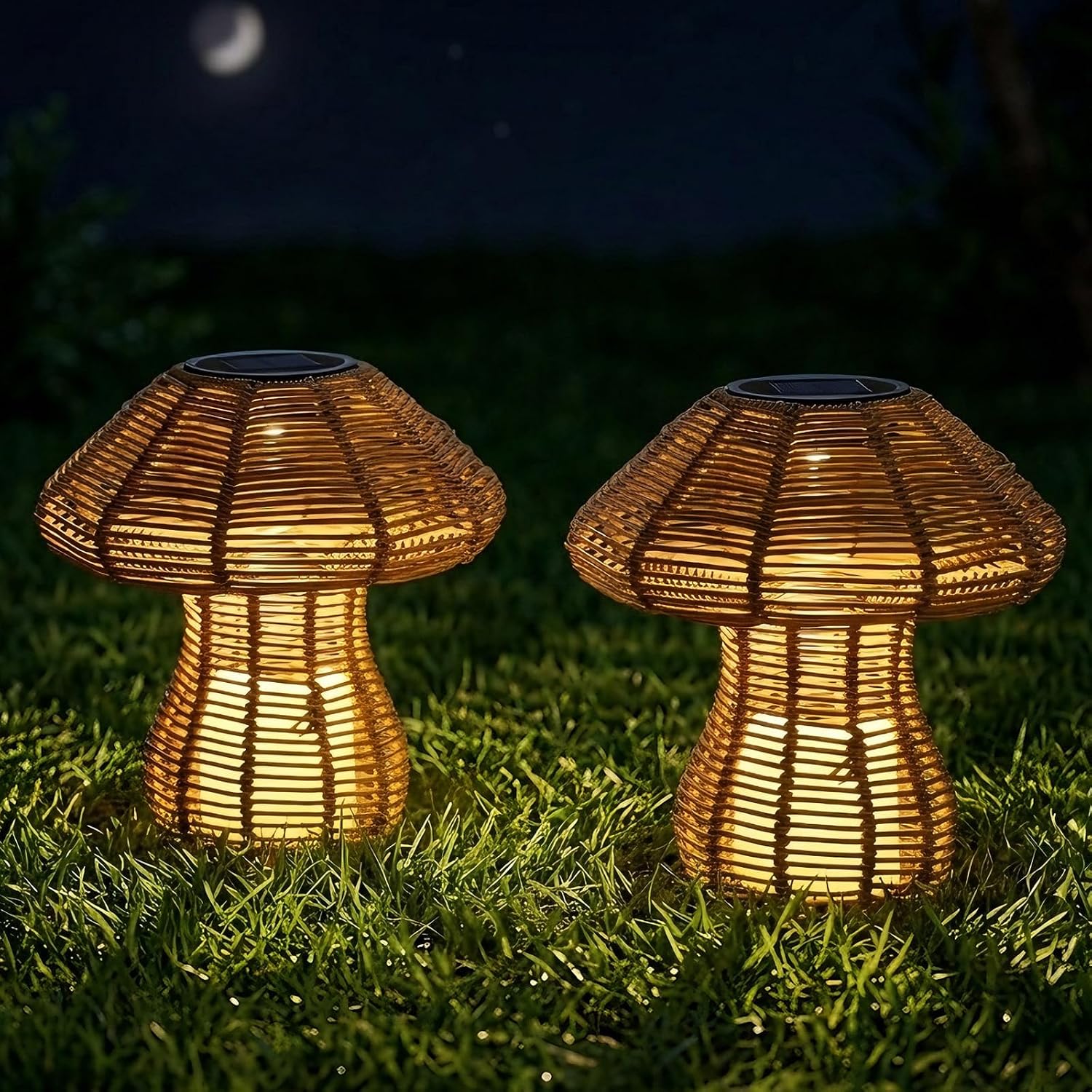 Portable Rattan Table Lamp for Indoor Outdoor, CE,RoHS Certified Solar Charging & Replaceable Battery LED Light, Ratten Bedroom Lamp with Warm Candle Bulb for Patio Bedroom, Pack of 2
