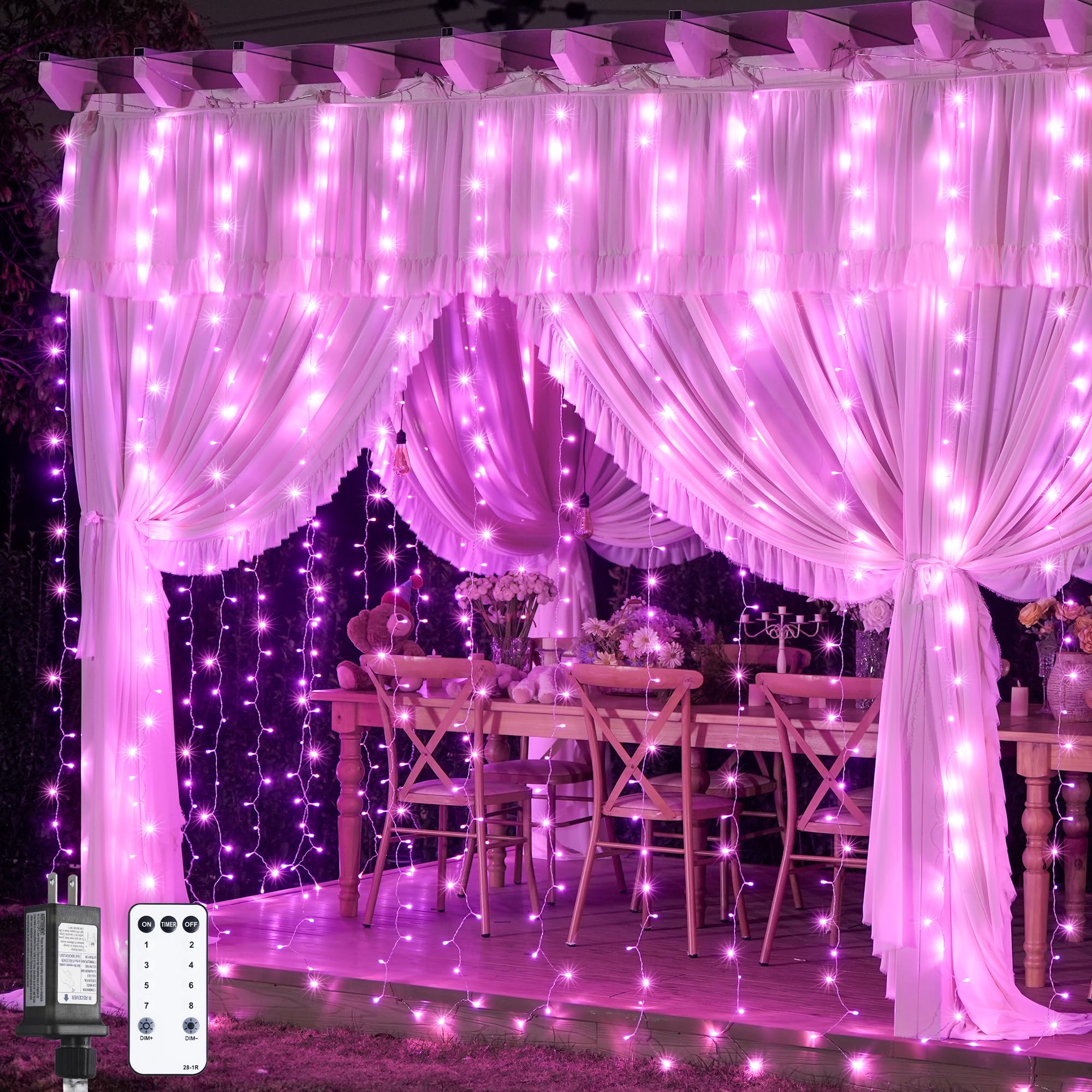 Warm White 600 LED Curtain String Lights 9.5×19.6ft, Indoor Outdoor Wedding Decor Lights