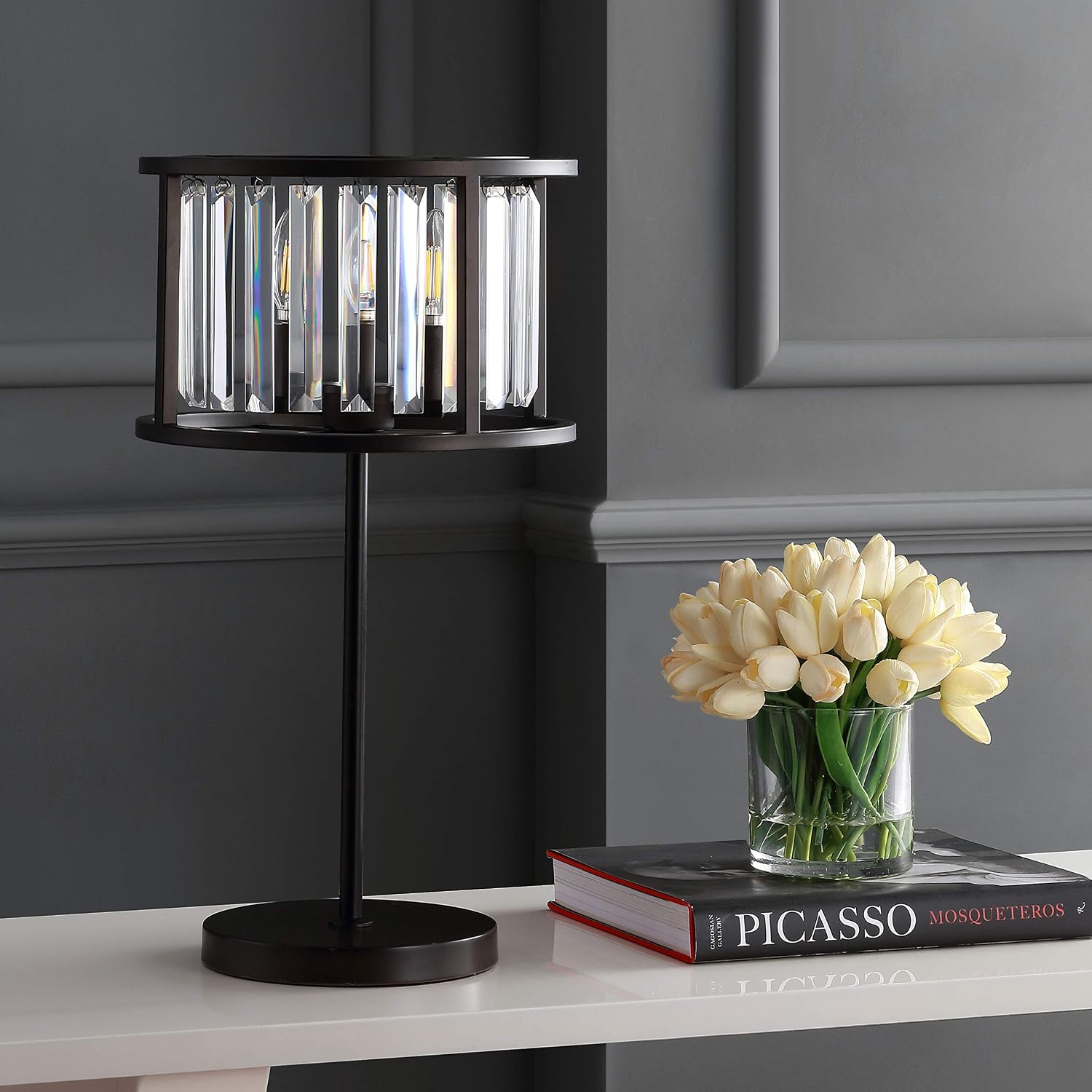 Eyely EYL9053A Wyatt 21.5" Metal/Crystal LED Table Lamp for Reading Room, Living Room, Office, Bedroom, Traditional, Oil Rubbed Bronze/Crystal