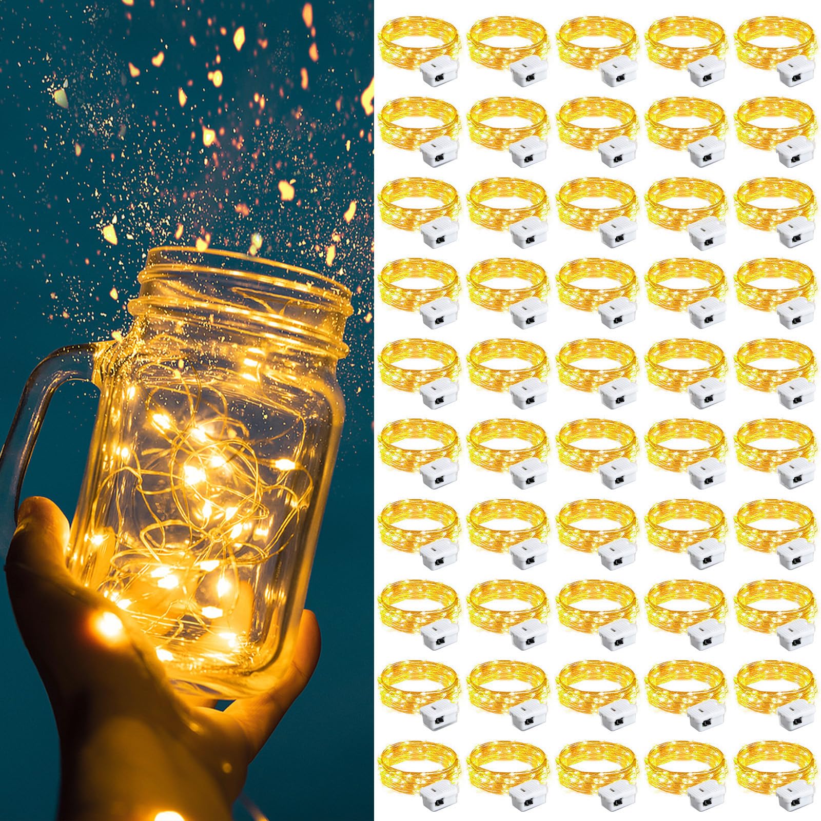 ZGWJ Fairy Lights Battery Operated, 50 Pack Twinkle String Lights 20 LED 7FT 3 Lighting Modes for Bedroom Decor, Easter, Halloween, Christmas, Party Indoor and Outdoor Decoration Colorful