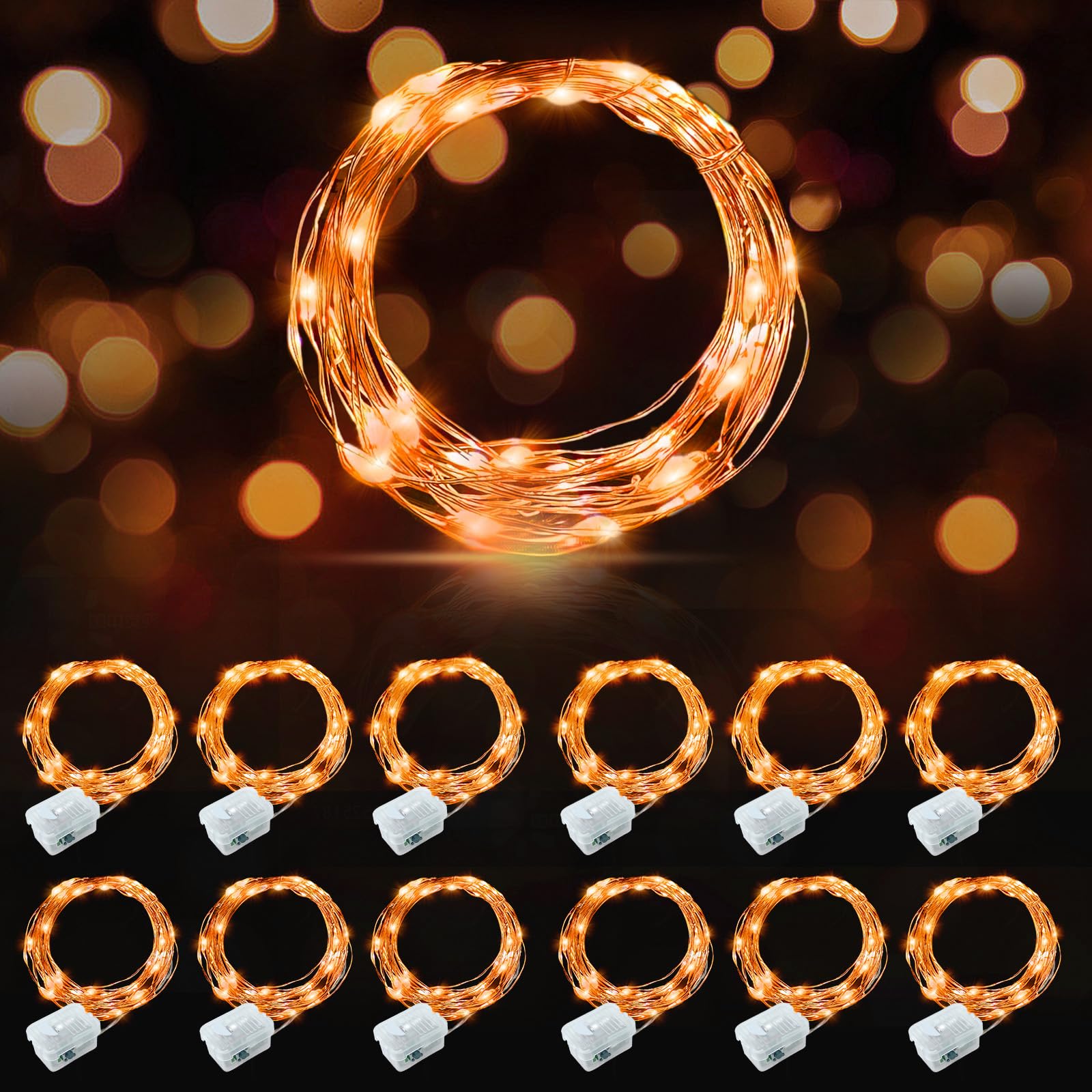 AIKEI 48 Pack LED Fairy Lights Battery Operated, Fairy String Lights Waterproof 7 Feet 20 Led Firefly Starry Lamps for Wedding Party Bedroom Garden Halloween Christmas Decoration White