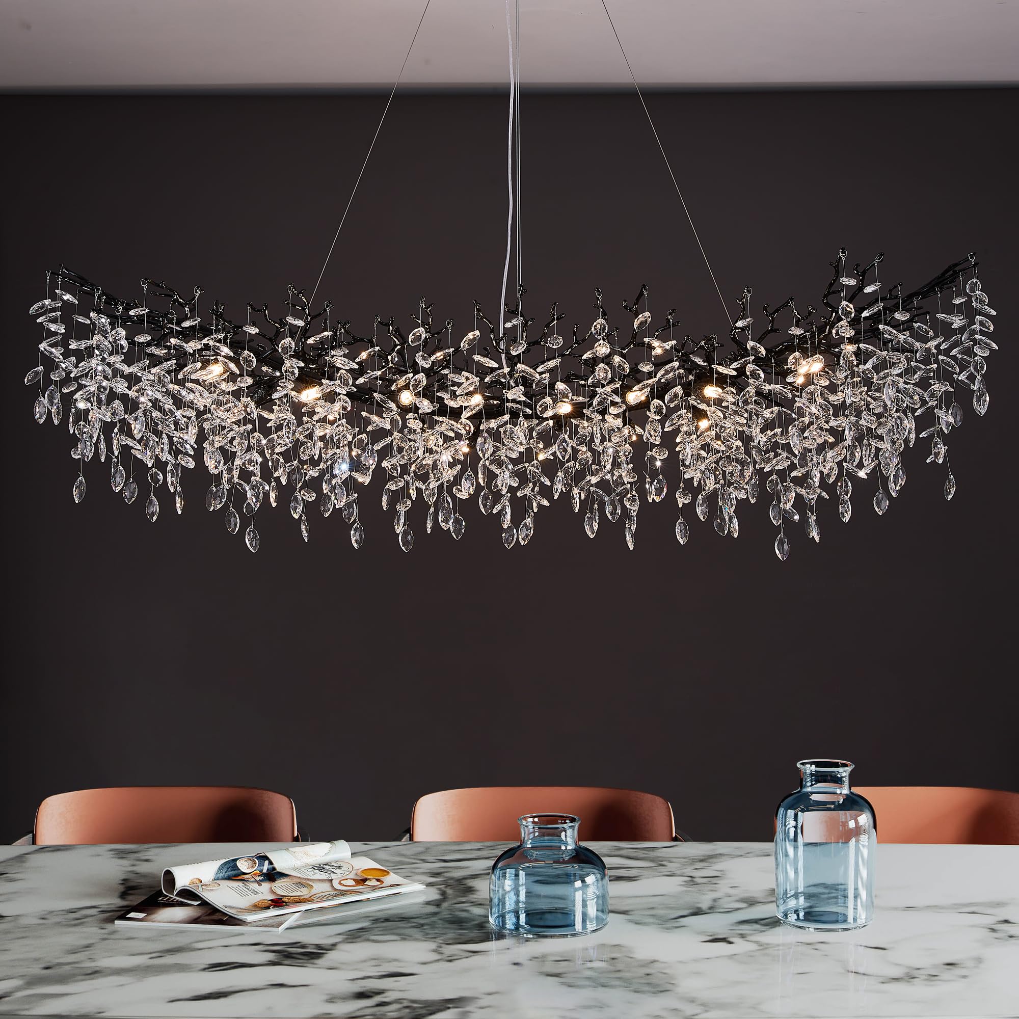 8-Light Modern Silver Crystal Chandelier 23.6", Tree Branch Pendant Lighting for Home