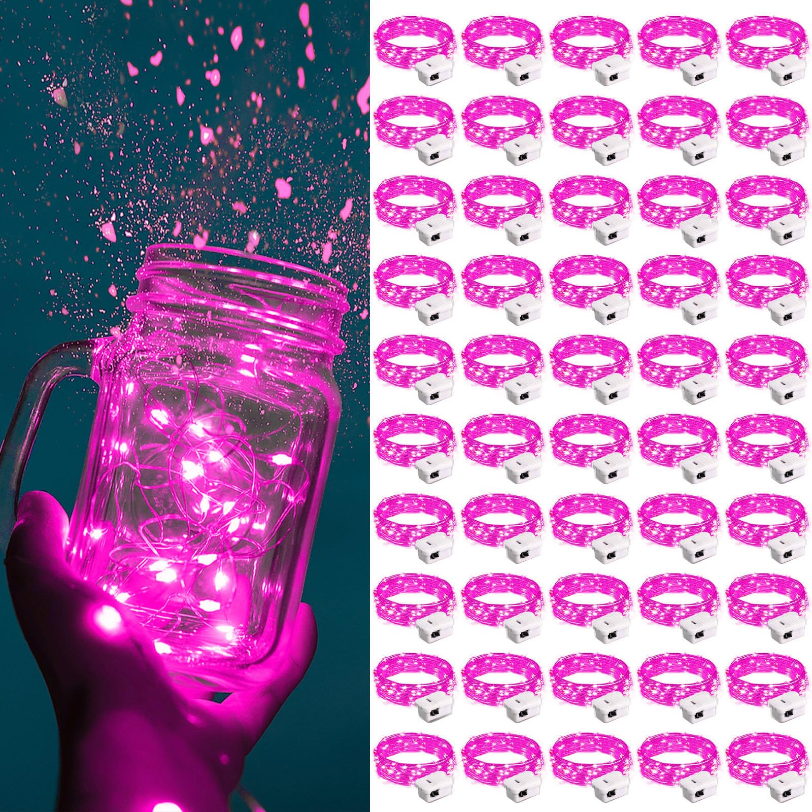 ZGWJ Fairy Lights Battery Operated, 50 Pack Twinkle String Lights 20 LED 7FT 3 Lighting Modes for Bedroom Decor, Easter, Halloween, Christmas, Party Indoor and Outdoor Decoration Colorful