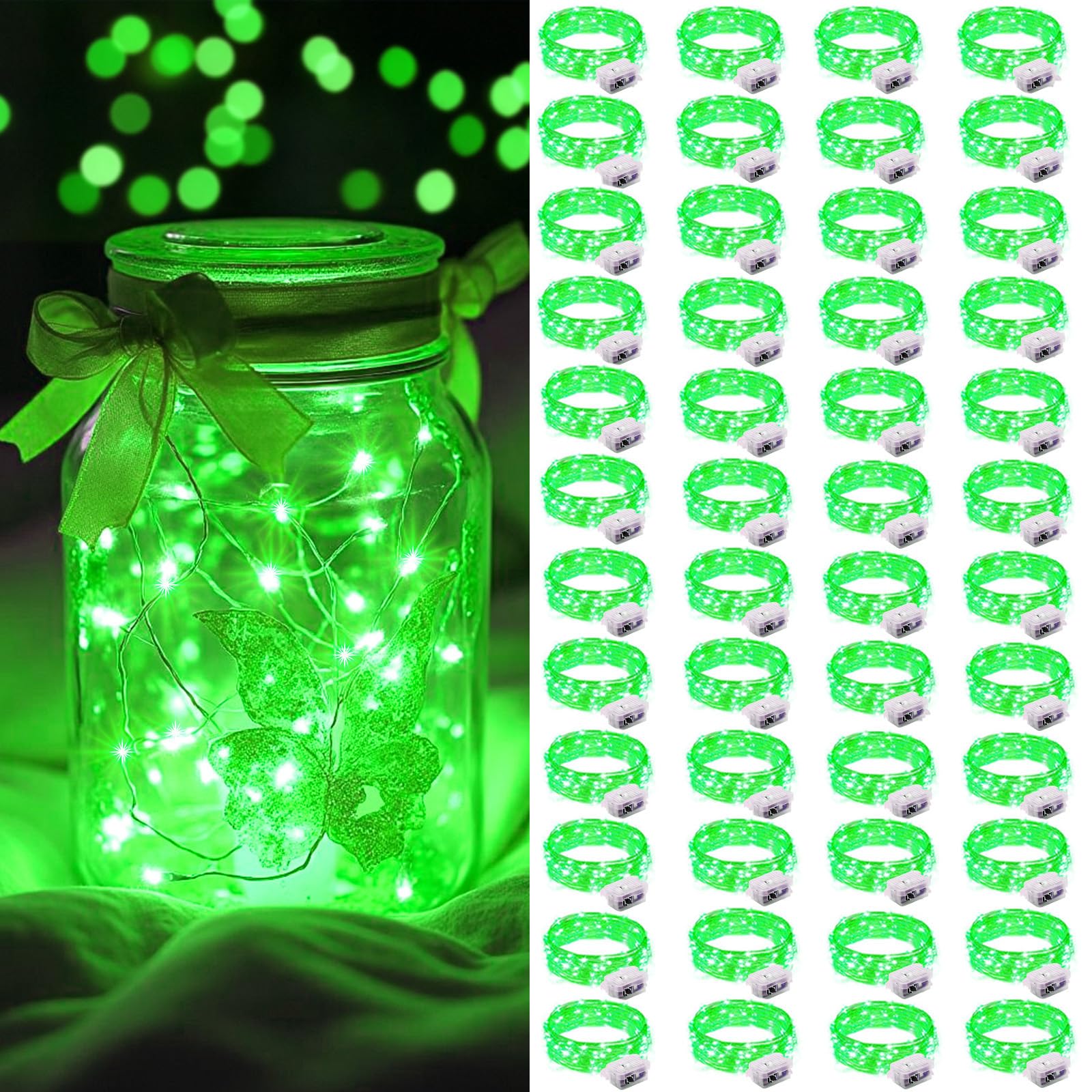 AIKEI 48 Pack LED Fairy Lights Battery Operated, Fairy String Lights Waterproof 7 Feet 20 Led Firefly Starry Lamps for Wedding Party Bedroom Garden Halloween Christmas Decoration White