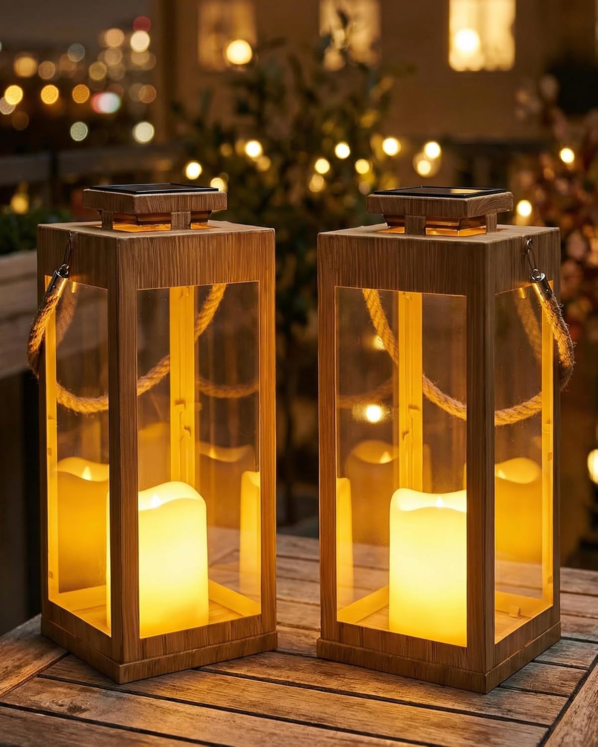Solar Lanterns Outdoor Waterproof, 2-Pack 13.2" Led Flickering Flameless Candle Lantern, Metal Lanterns Decorative, Hanging Solar Lantern for Garden, Patio, Front Porch,Wedding Decor, Table