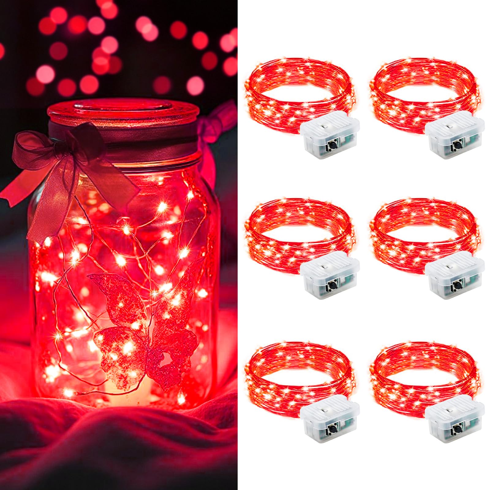 AIKEI 48 Pack LED Fairy Lights Battery Operated, Fairy String Lights Waterproof 7 Feet 20 Led Firefly Starry Lamps for Wedding Party Bedroom Garden Halloween Christmas Decoration White
