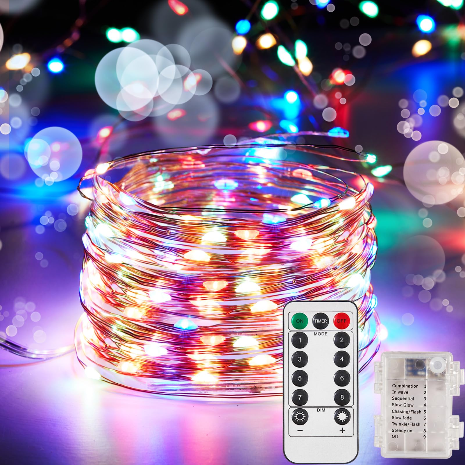 Ariceleo 4 Pack 65.6 Ft. Battery Operated Outdoor String Lights with Remote & Timer, LED Warm White Fairy Lights, Waterproof Twinkle Lights for Bedroom, Dorm, Mason Jar, Wedding, Party, Christmas