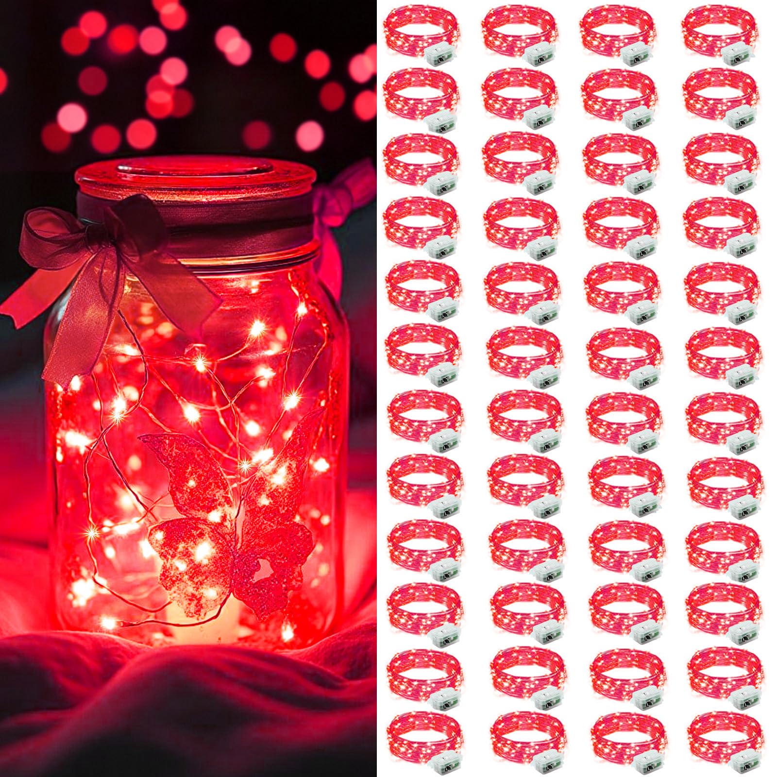 AIKEI 48 Pack LED Fairy Lights Battery Operated, Fairy String Lights Waterproof 7 Feet 20 Led Firefly Starry Lamps for Wedding Party Bedroom Garden Halloween Christmas Decoration White