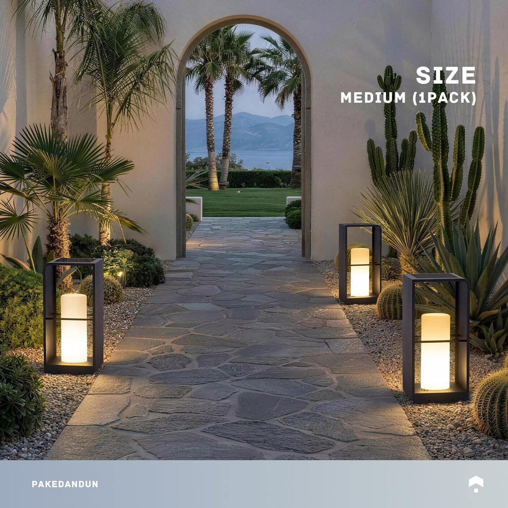 Outdoor Solar Lanterns Waterproof with IP65, LED Smart Outdoor Floor Lamp, Dimmable Floor Lamps with Remote Brightness & Timer Control, Solar Powered Outside Lantern Dusk to Dawn for Patio