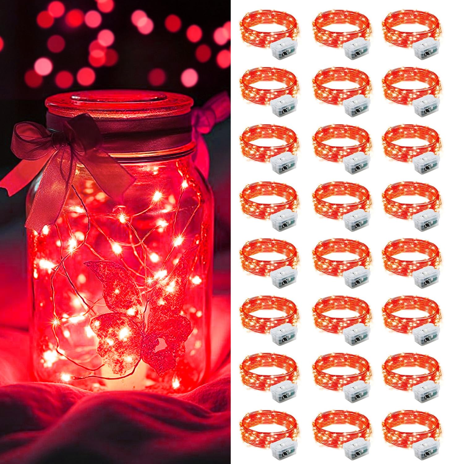 AIKEI 48 Pack LED Fairy Lights Battery Operated, Fairy String Lights Waterproof 7 Feet 20 Led Firefly Starry Lamps for Wedding Party Bedroom Garden Halloween Christmas Decoration White