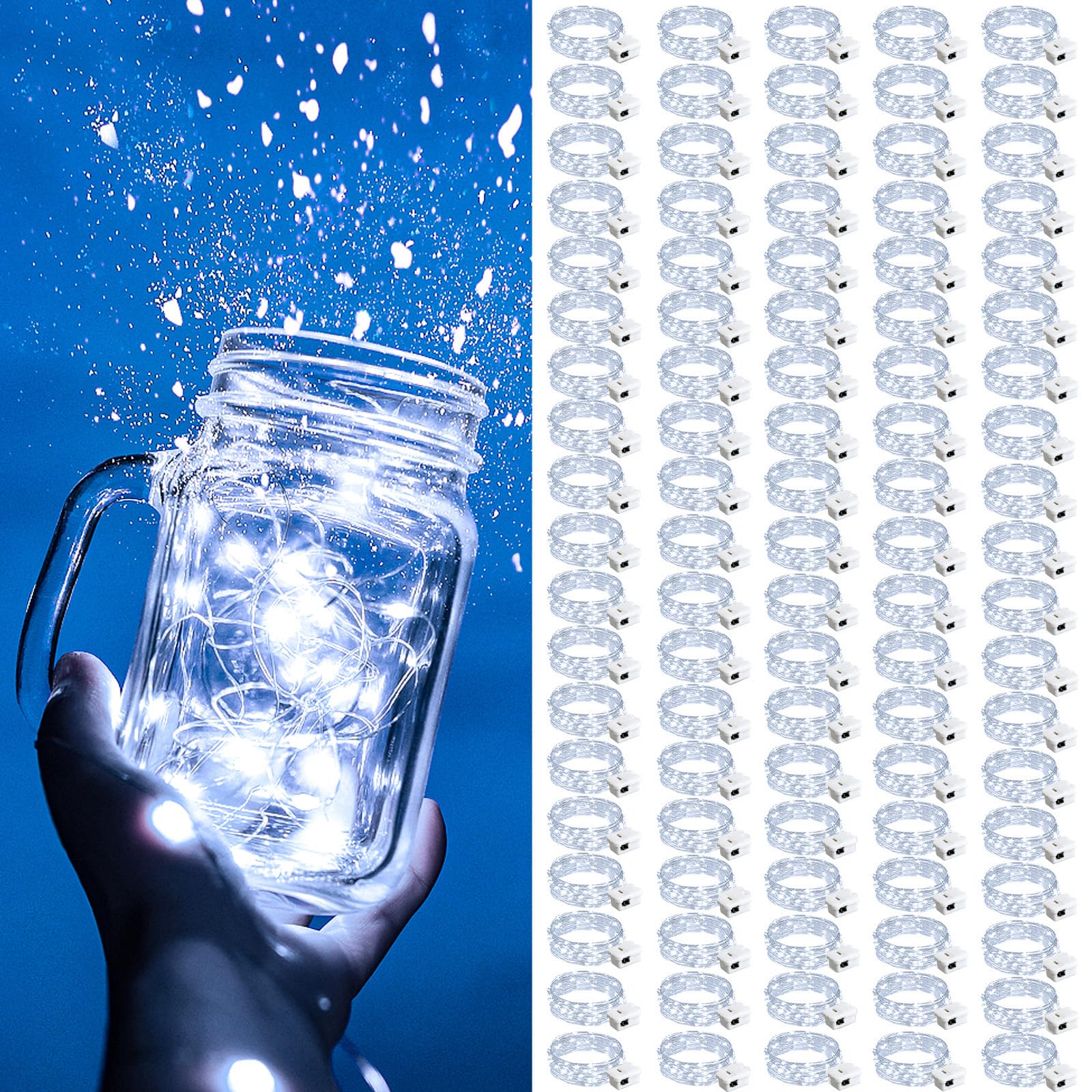 ZGWJ Fairy Lights Battery Operated, 50 Pack Twinkle String Lights 20 LED 7FT 3 Lighting Modes for Bedroom Decor, Easter, Halloween, Christmas, Party Indoor and Outdoor Decoration Colorful