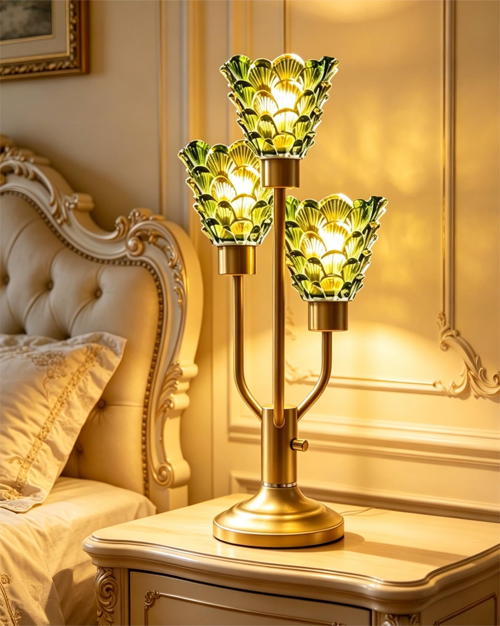 Mid Century Modern Table Lamp for Living Room Dimmable Nightstand Lamp Vintage Black Desk Lamp with Brown Glass 3 Bulbs Included Warmwhite Ambient Bedside Lamps for Bedroom Office Home Decor