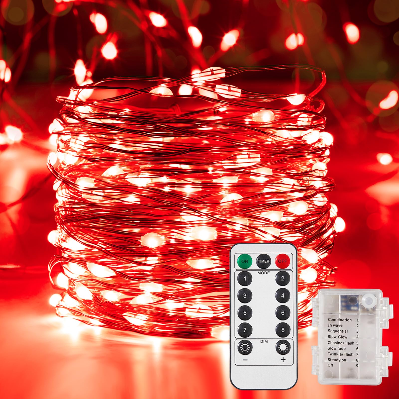 Ariceleo 4 Pack 65.6 Ft. Battery Operated Outdoor String Lights with Remote & Timer, LED Warm White Fairy Lights, Waterproof Twinkle Lights for Bedroom, Dorm, Mason Jar, Wedding, Party, Christmas