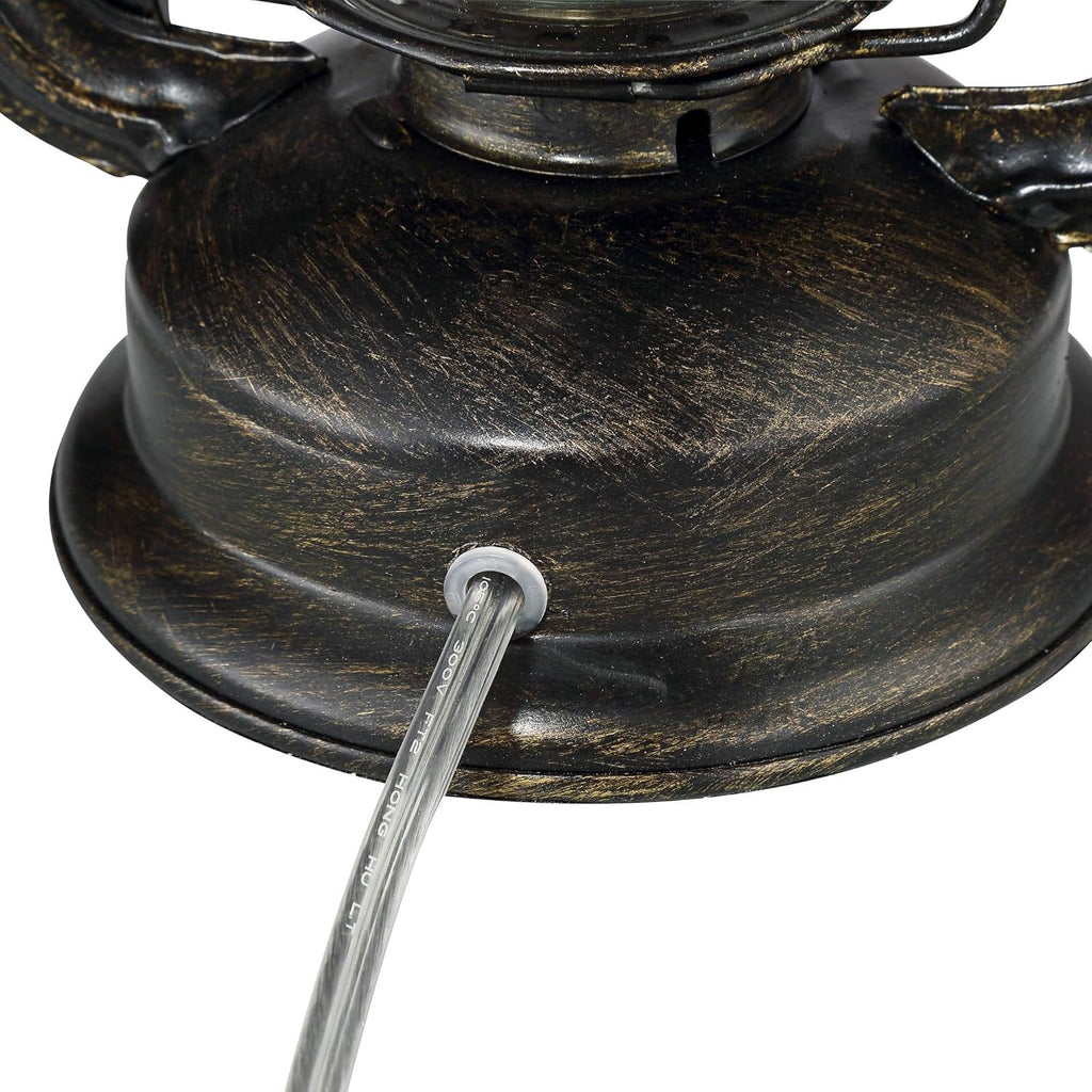 Franklin Iron Works Murphy Industrial Rustic Accent Table Lamp Miner Lantern 23" High Weathered Bronze Metal Clear Glass Oatmeal Fabric Drum Shade Decor for Living Room Bedroom House Bedside