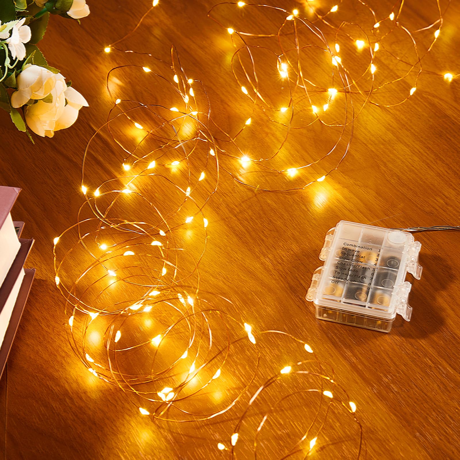 Ariceleo 4 Pack 65.6 Ft. Battery Operated Outdoor String Lights with Remote & Timer, LED Warm White Fairy Lights, Waterproof Twinkle Lights for Bedroom, Dorm, Mason Jar, Wedding, Party, Christmas