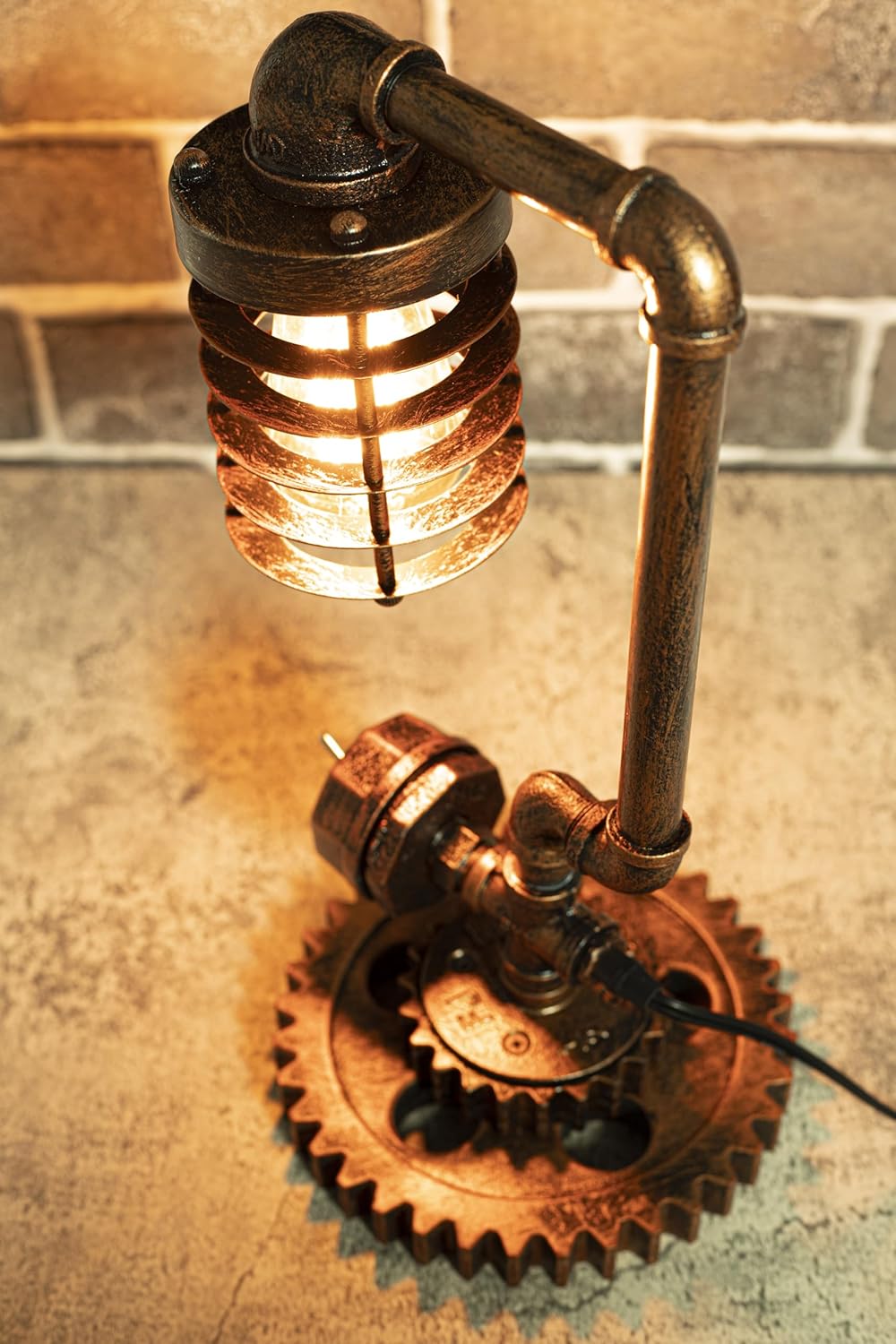Loft Style Vintage Metal Dimmable Table Lamp with carbonized Wood Base, Colosseum, Steampunk Industrial, Night Light, Desk Light, QTF-GY01