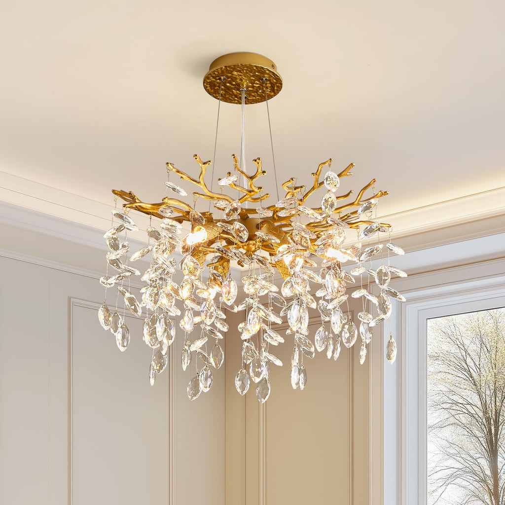 8-Light Modern Silver Crystal Chandelier 23.6", Tree Branch Pendant Lighting for Home