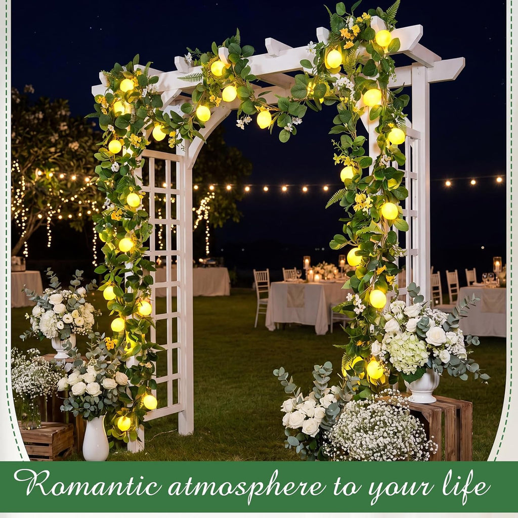 Baquler 2 Pcs Total 13.12ft 20leds 3D Lemon LED String Lights Battery Operated Summer Artificial Fruit Garland Lemon Light Bulbs with Flower Leaves Fairy Lights for Wedding Party Table Decorations