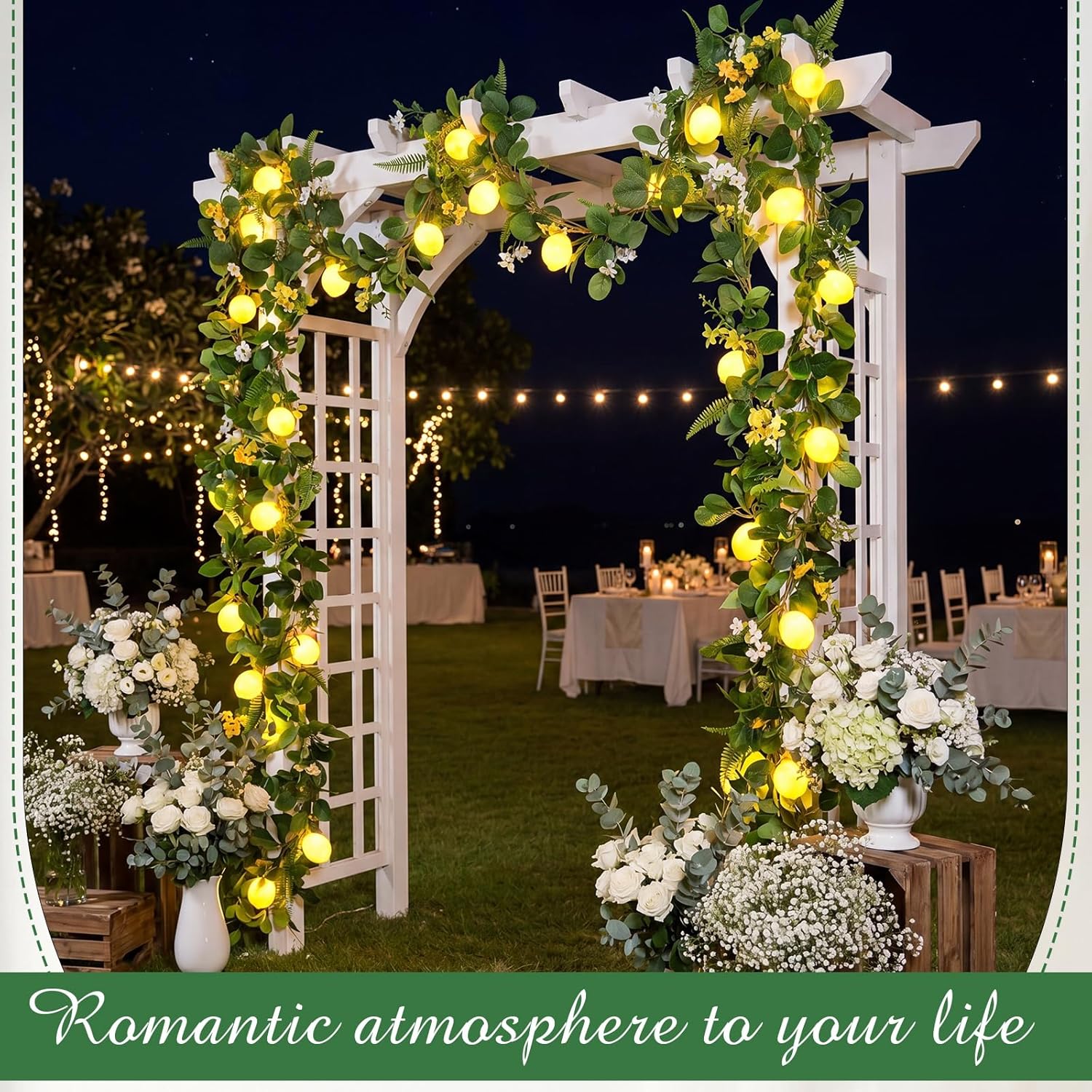 Baquler 2 Pcs Total 13.12ft 20leds 3D Lemon LED String Lights Battery Operated Summer Artificial Fruit Garland Lemon Light Bulbs with Flower Leaves Fairy Lights for Wedding Party Table Decorations