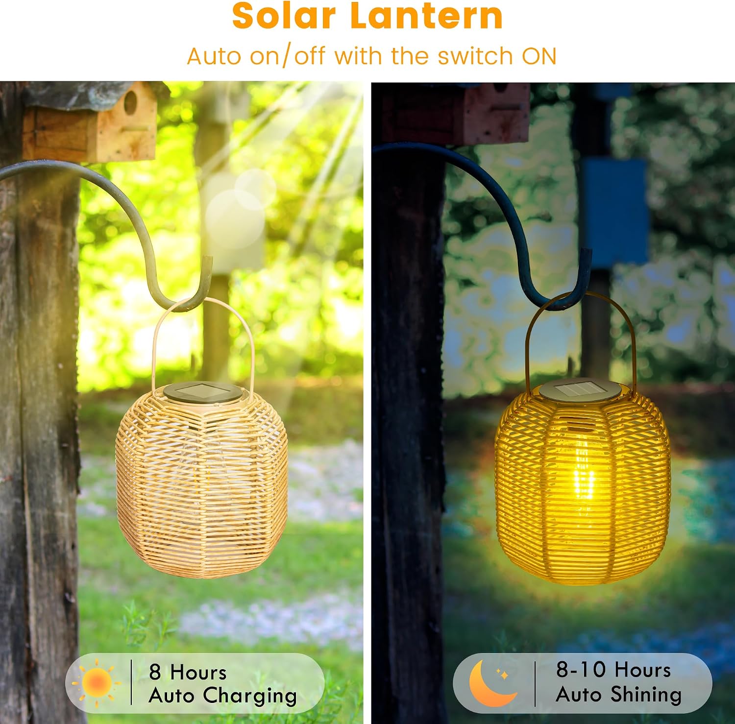 HPC Decor 2 PK Solar Lanterns-Outdoor Lanterns Waterproof, Rattan Solar Lights, Hanging Solar Lanterns Outdoor,Solar Lamp Lights,Decoration Lights for Garden,Patio,Porch,Trees,Pathway,Outside.